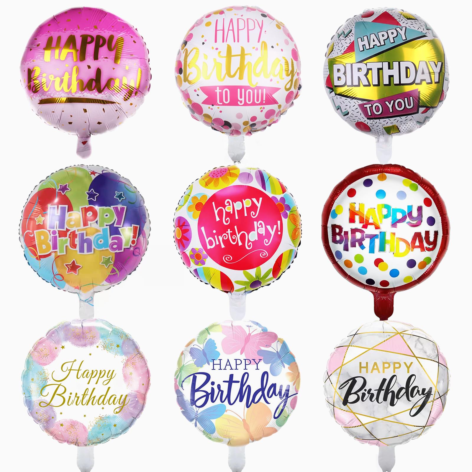 Round Balloons Foil, Happy Birthday Decorations 9 Pcs, Suitable for Decorating Birthday Parties, Anniversaries, Baby Showers, and Various Holidays