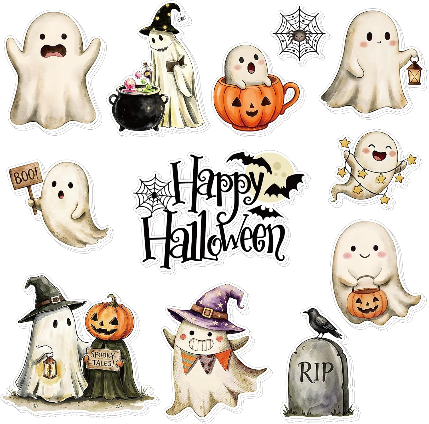 36Pcs Halloween Ghost Cardboard Cutouts for Party Home Office Classroom