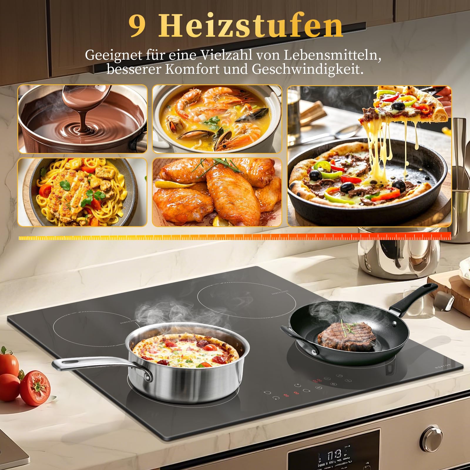 NOXTON Induktionskochfeld 60 cm 4 Platten 3500W Touch Timer Kindersicherung