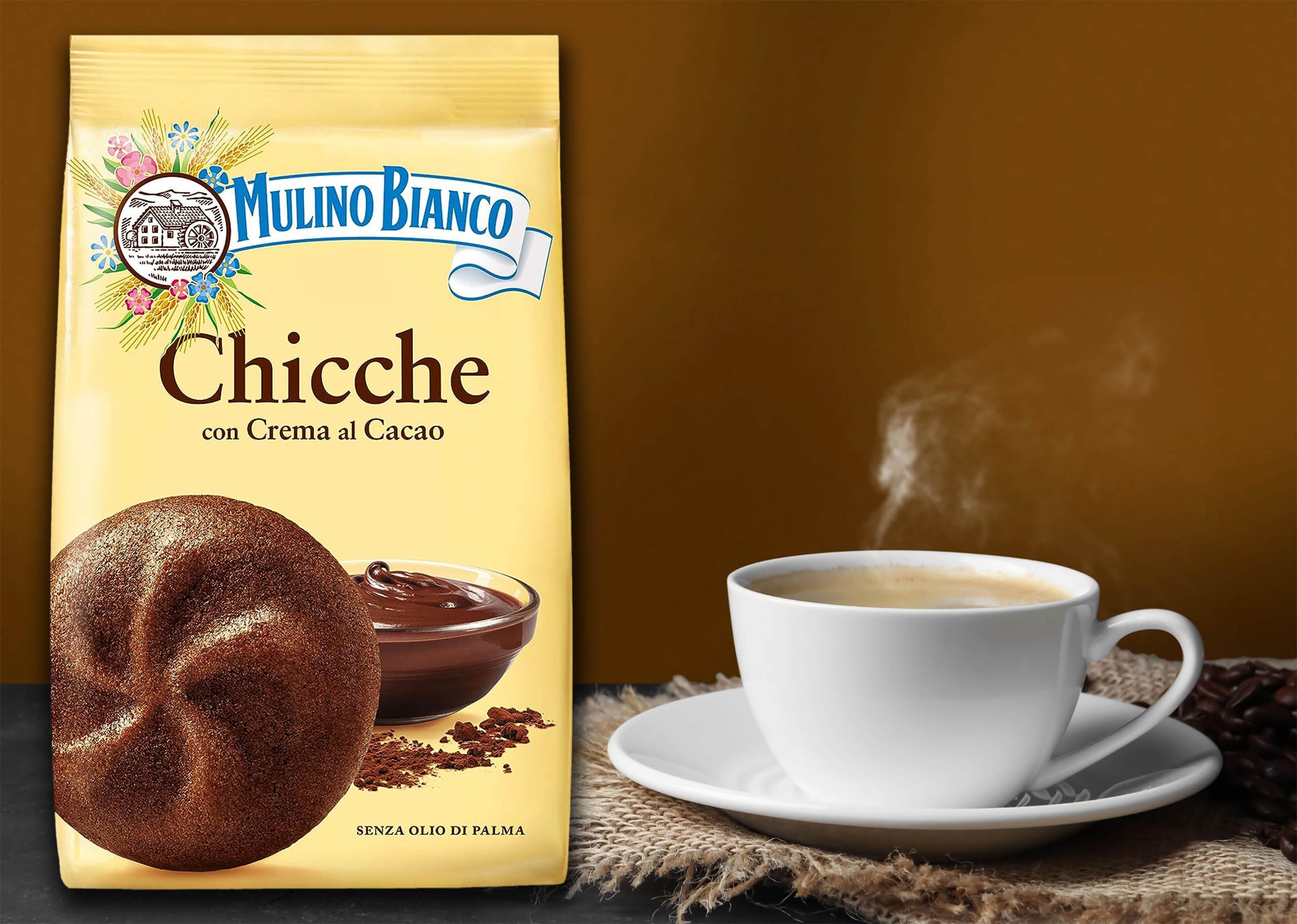 MULINO BIANCO Chicche - Galletas crujientes de chocolate con crema de cacao 200g (Chicche, x12)