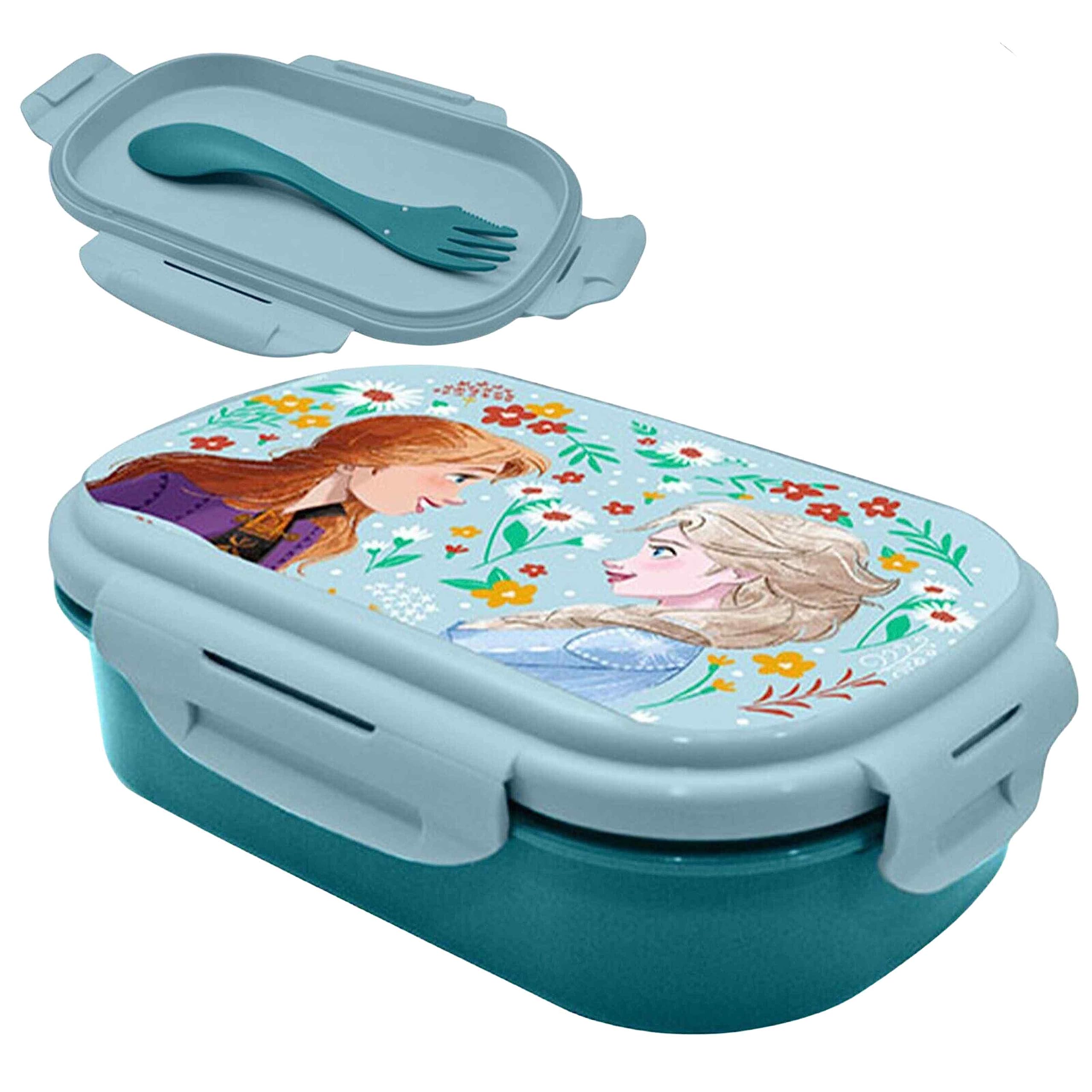 Frozen Lunch Box with Spork, Two Compartment Lunchbox with Cutlery Set for Kids, 21cm Food Container School Gift for Girls School
