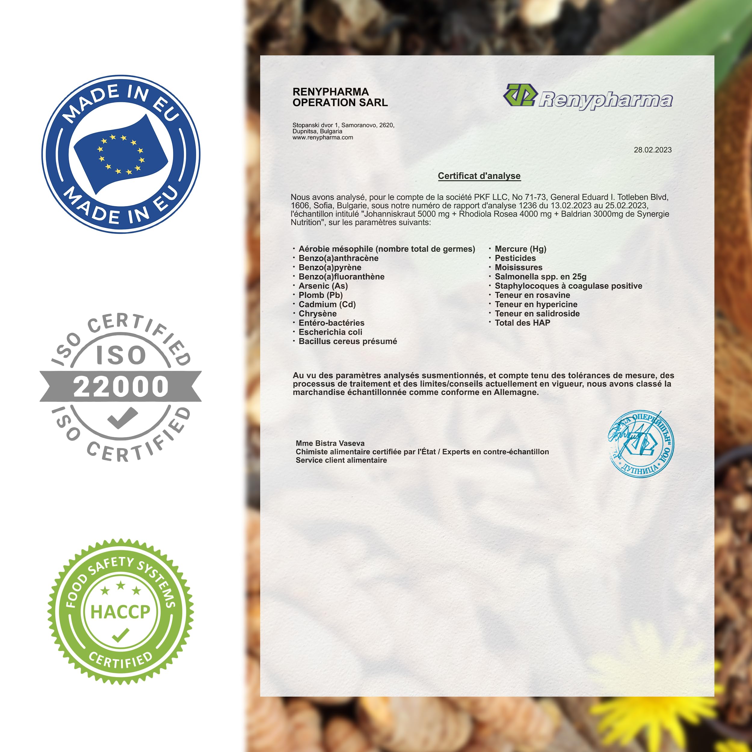 Millepertuis 500 mg, Rhodiola Rosea 400 mg, Valériane 300 mg - 60 doses journalières - Hypericine 0,3%, Rosavine 3%, Salidroside 1% - Extraits 10:1. Harmonisateur d'humeur par Synergie Nutrition