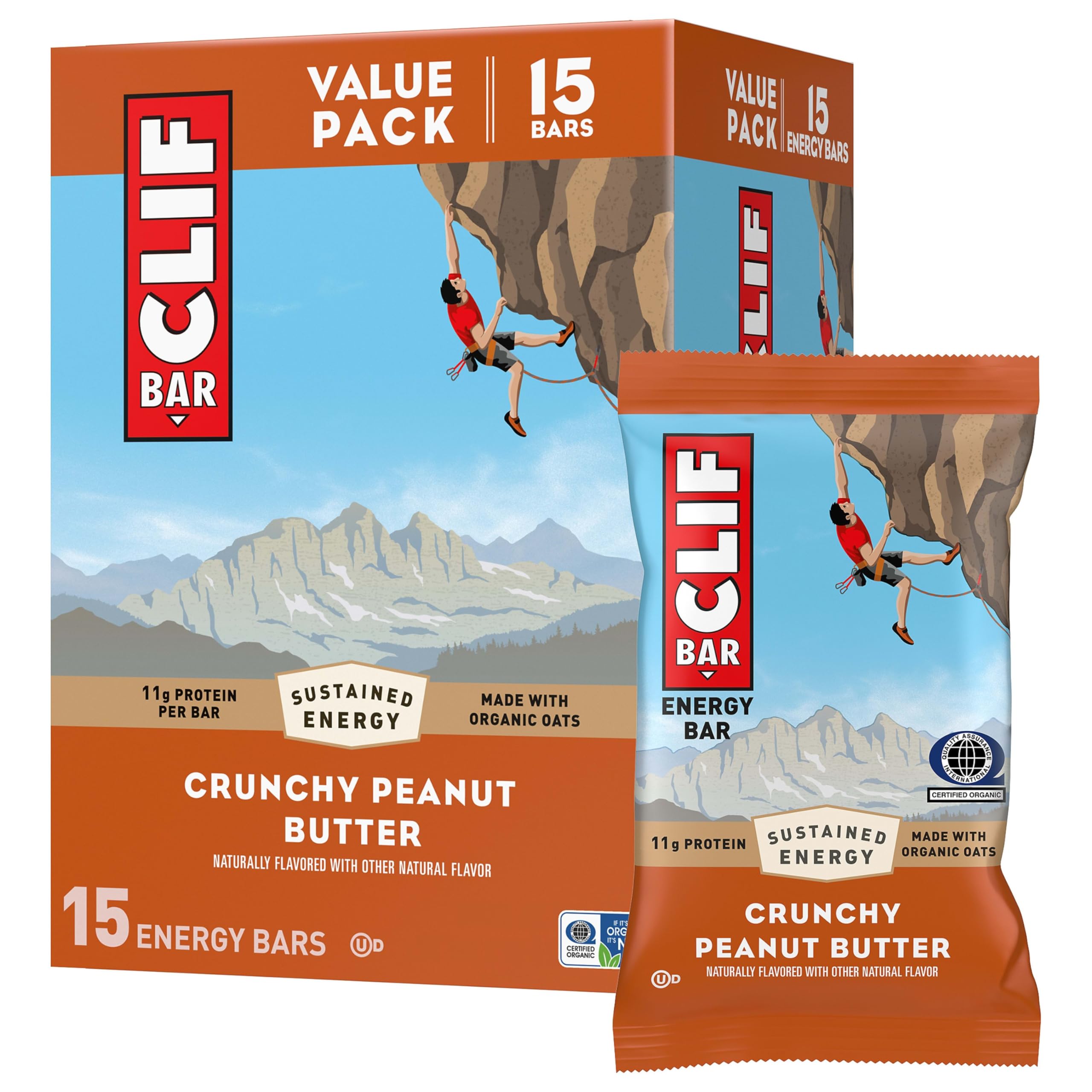 CLIF BAR - Energy Protein Bars - Crunchy Peanut Butter - Made with Organic Oats - Energy Bars - Non-GMO - (15 Pack)