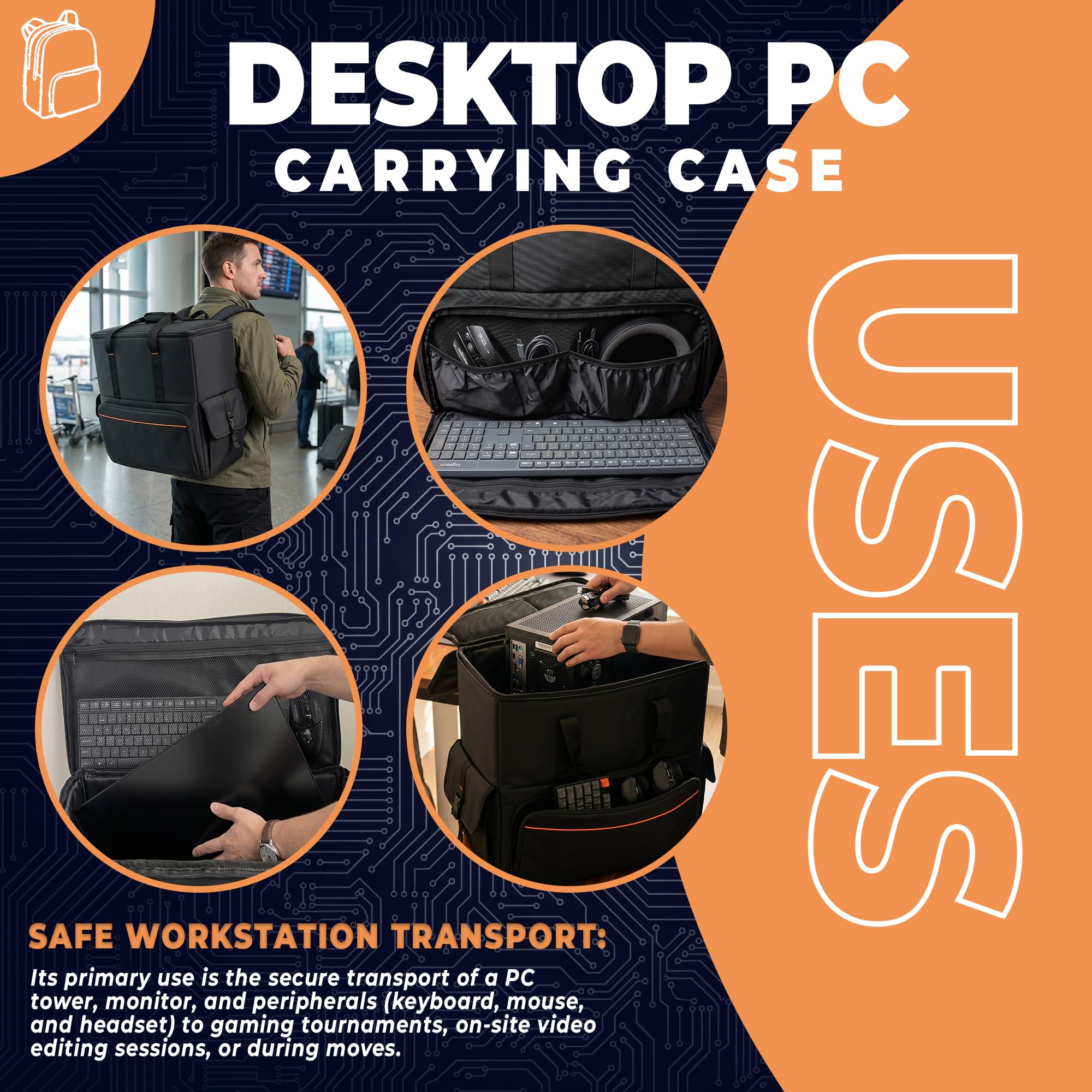 DOJA Barcelona Borsa Computer Trasporto PC Desktop - Cinturino Regolabile - Borsa Porta PC Fisso Imbottita per Trasporto Sicuro, Spazio Ampio per Torre e Periferiche, Custodia per Computer Desktop