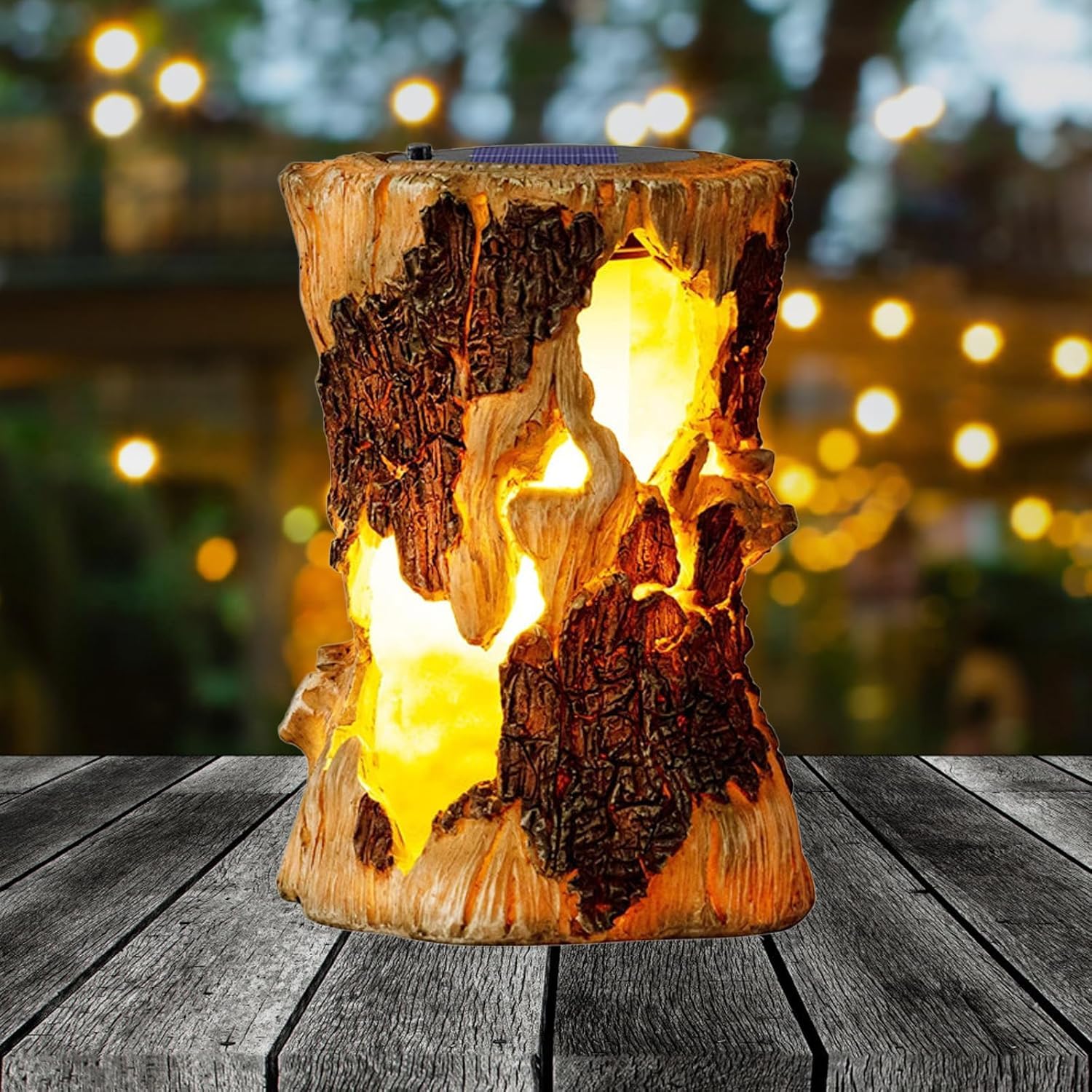 Wekity Solar Garden Lights, Flickering Stump Solar Flame Lantern Light Waterproof, Outdoor Stump On Fire Torch Light, Solar Powered Landscape Decoration Lighting for Patio Pathway Deck Yard (Natural)