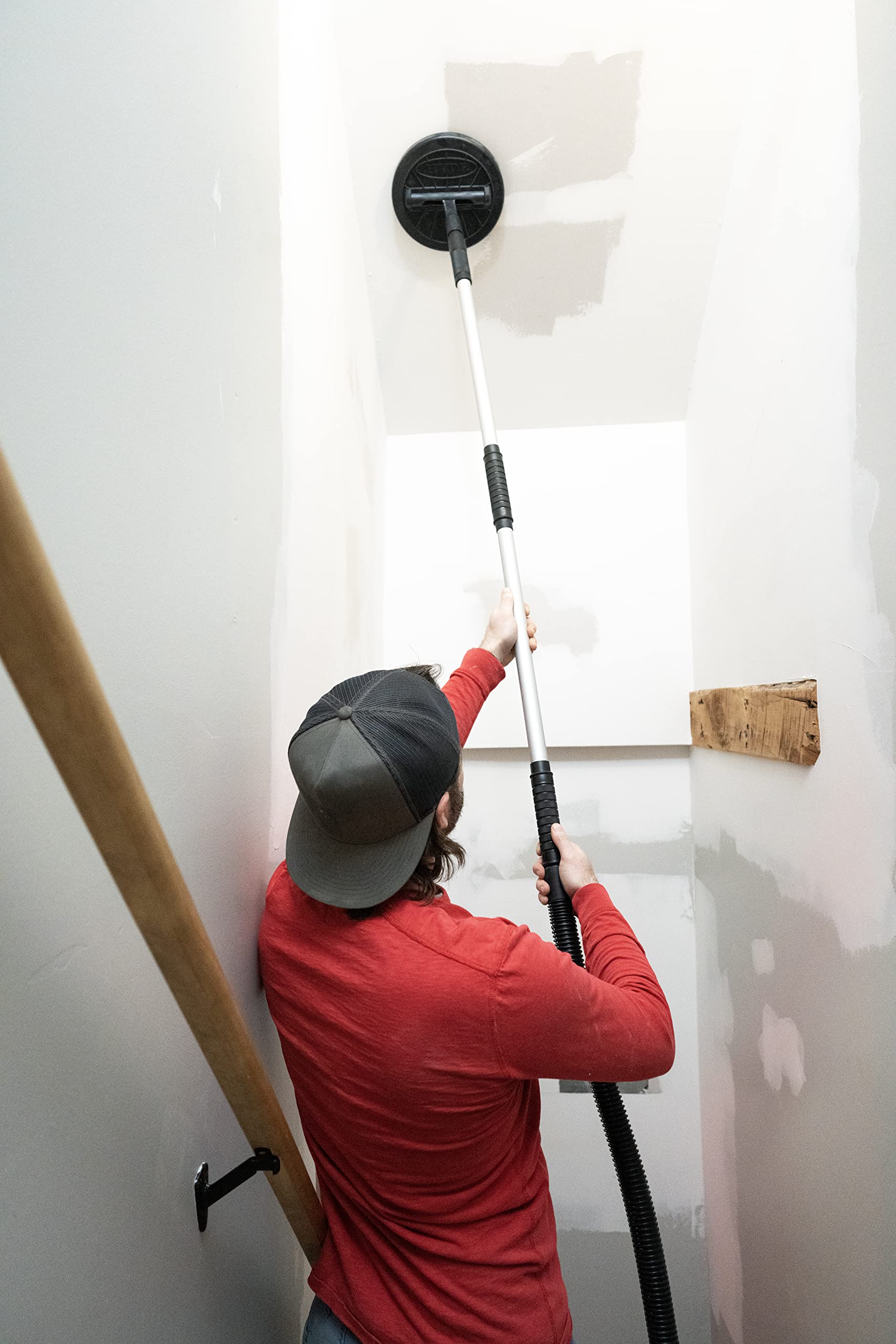 Hyde 9-inch Round Dust-Free Sander with Two-piece Lightweight Extension Pole, Pivoting Head For Walls or Ceilings, Included 6 Foot Hose with Suction Control Valve Joins with Your Wet/Dry Vacuum