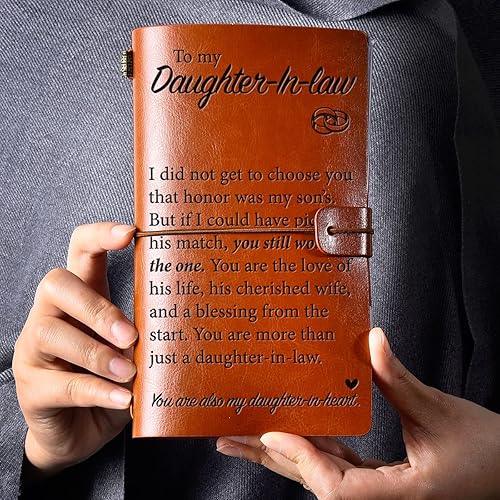 Miniatura 3 de NNYTTK Daughter in Law Gift Ideas - Daughter in Law Engraved Leather Journal Notebook Vintage Leather Travel Journal Inspirational Embossed Writing