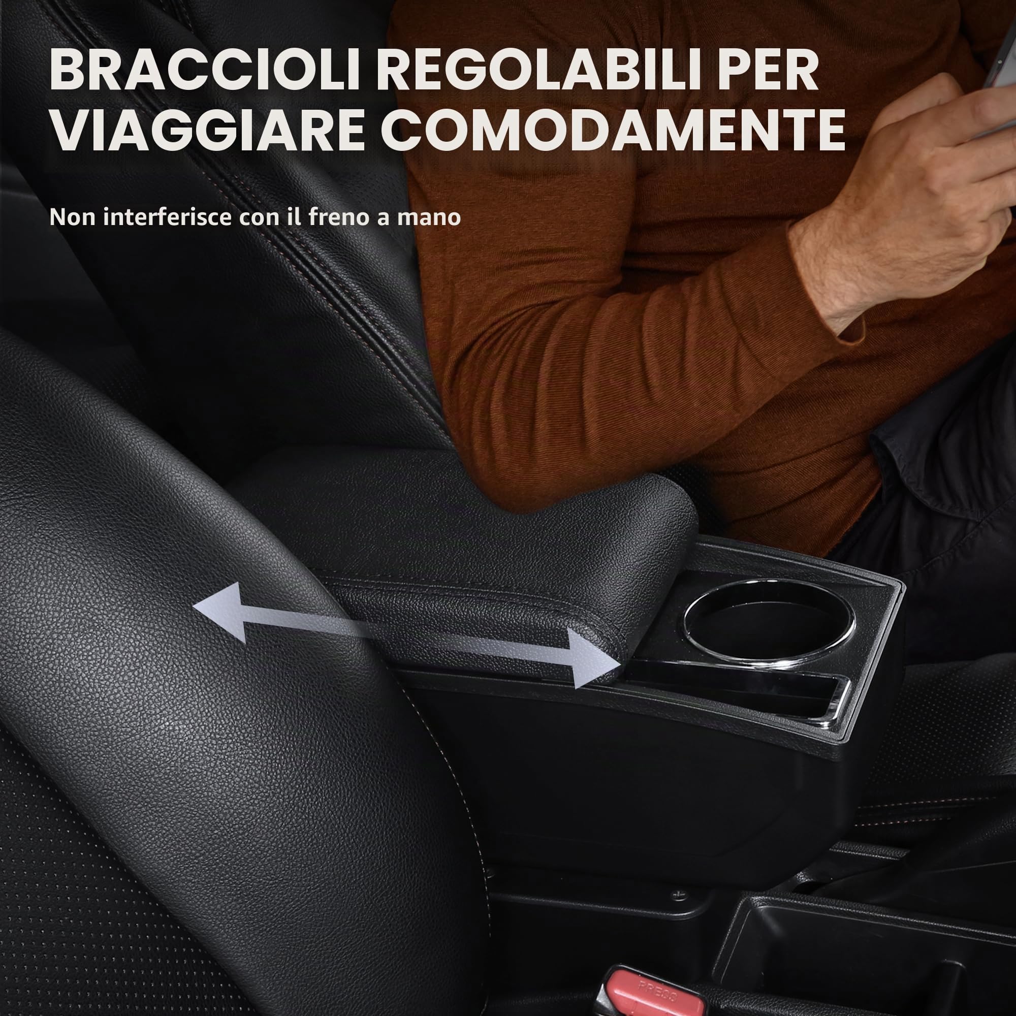 Bracciolo Auto Compatibile con Renault Dacia Duster I 2010-2015 | Vano Portaoggetti a Due Llivelli, con Portabicchieri, Facile da Montare, Regolabile, Pelle PU, Linea Nera