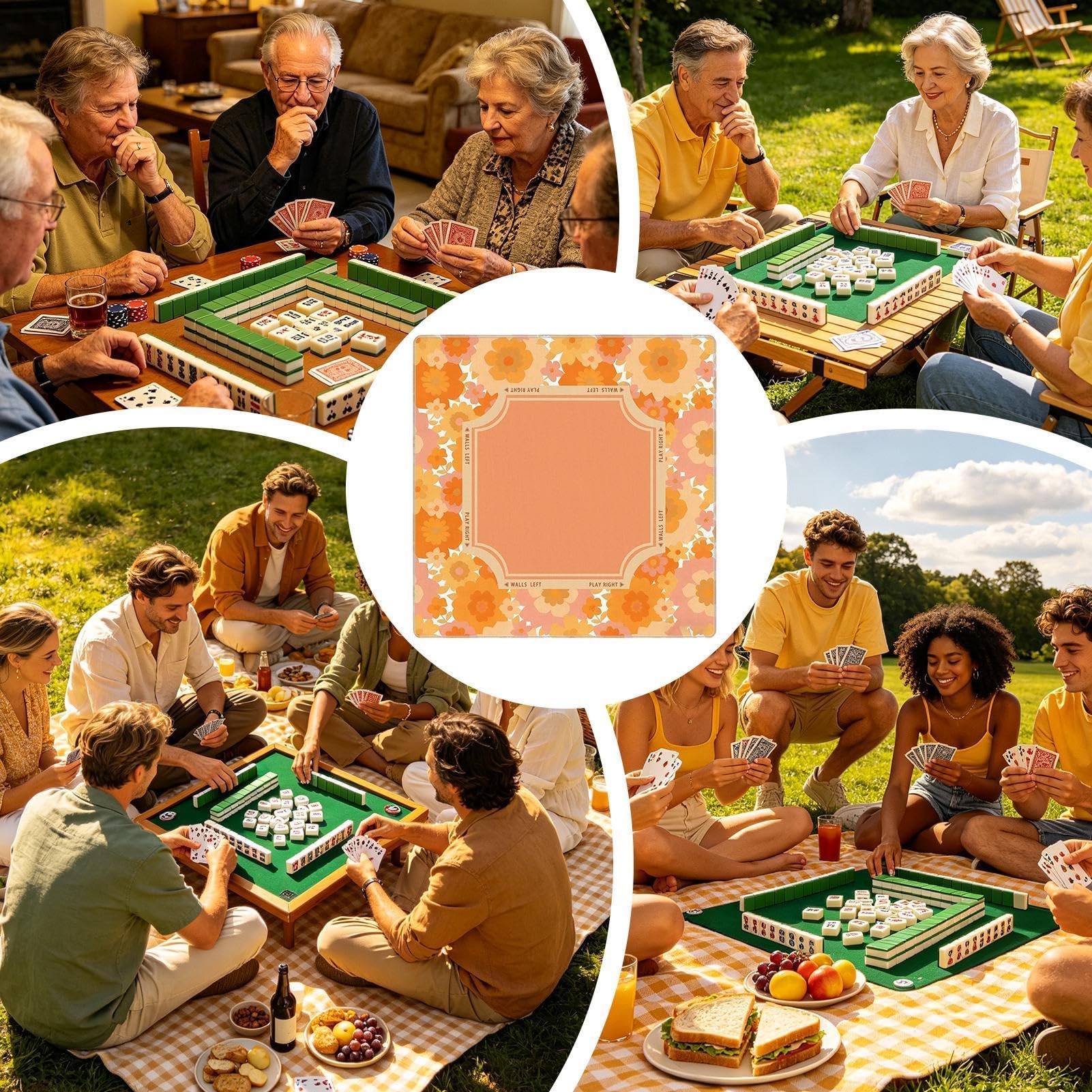 Tappetino verde Mahjong, 80 x 80 cm, antiscivolo, fonoassorbente, piante