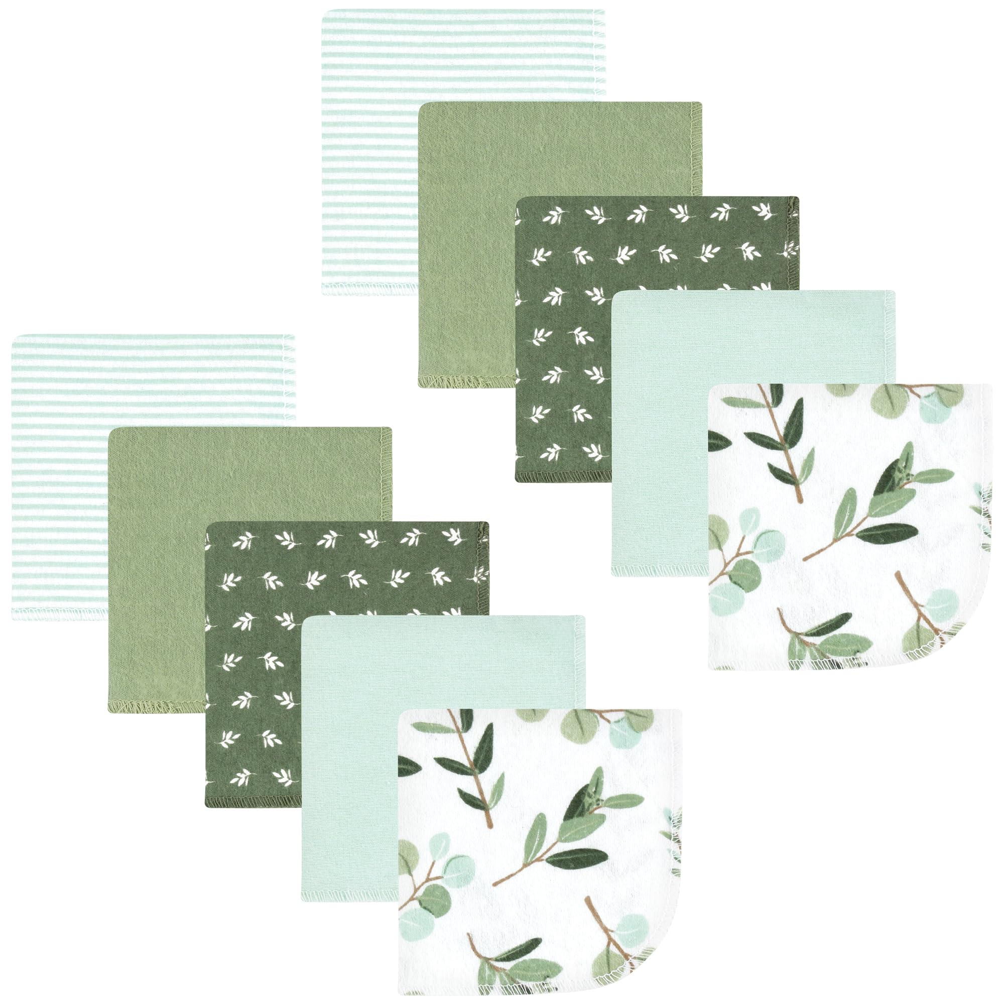 Hudson Baby Unisex Baby Flannel Cotton Poly Washcloths, Eucalyptus 10Pk, One Size