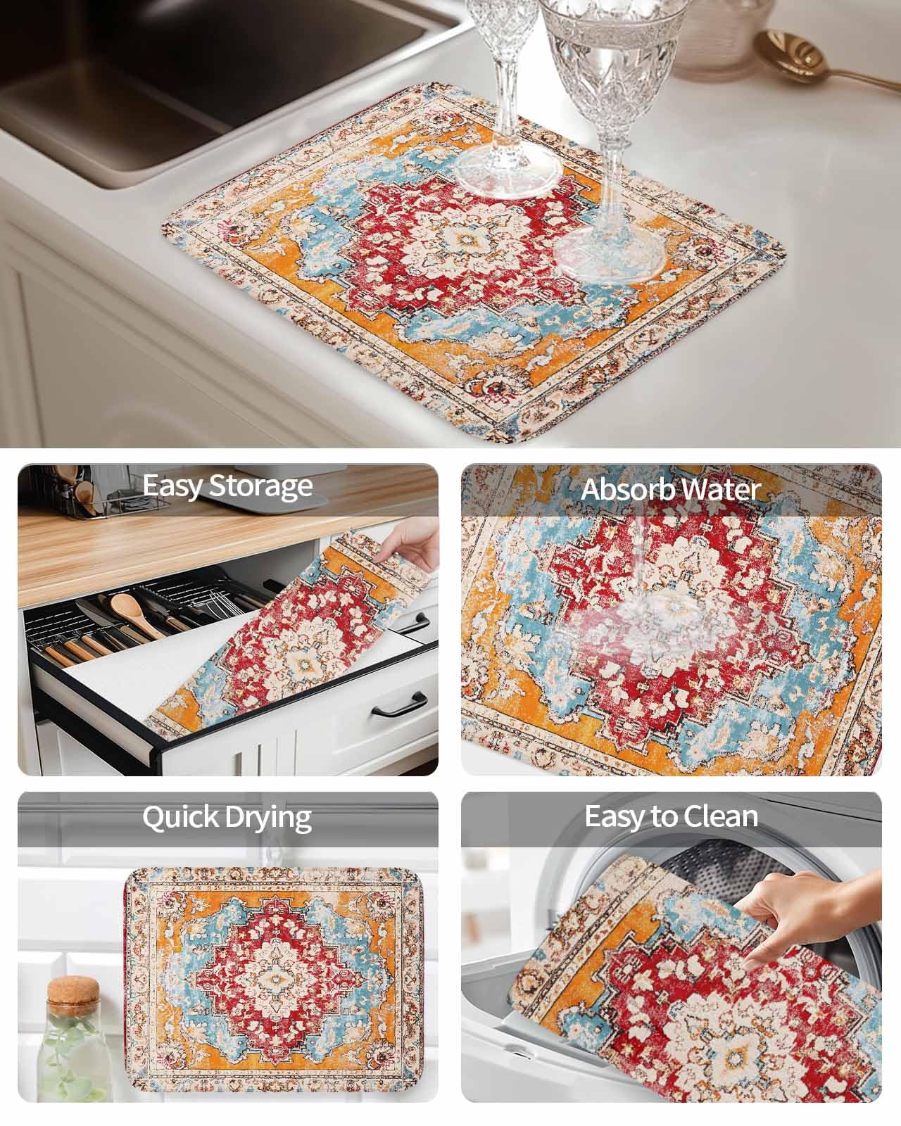 Tapete de secado de platos para encimera de cocina, con parte trasera de goma absorbente, antideslizante, de secado rápido, tapete de café fácil de limpiar, tapete de secado de cocina (negro Tapete de secado de platos para encimera de cocina, con parte trasera de goma absorbente, antideslizante, de secado rápido, tapete de café fácil de limpiar, tapete de secado de cocina (negro