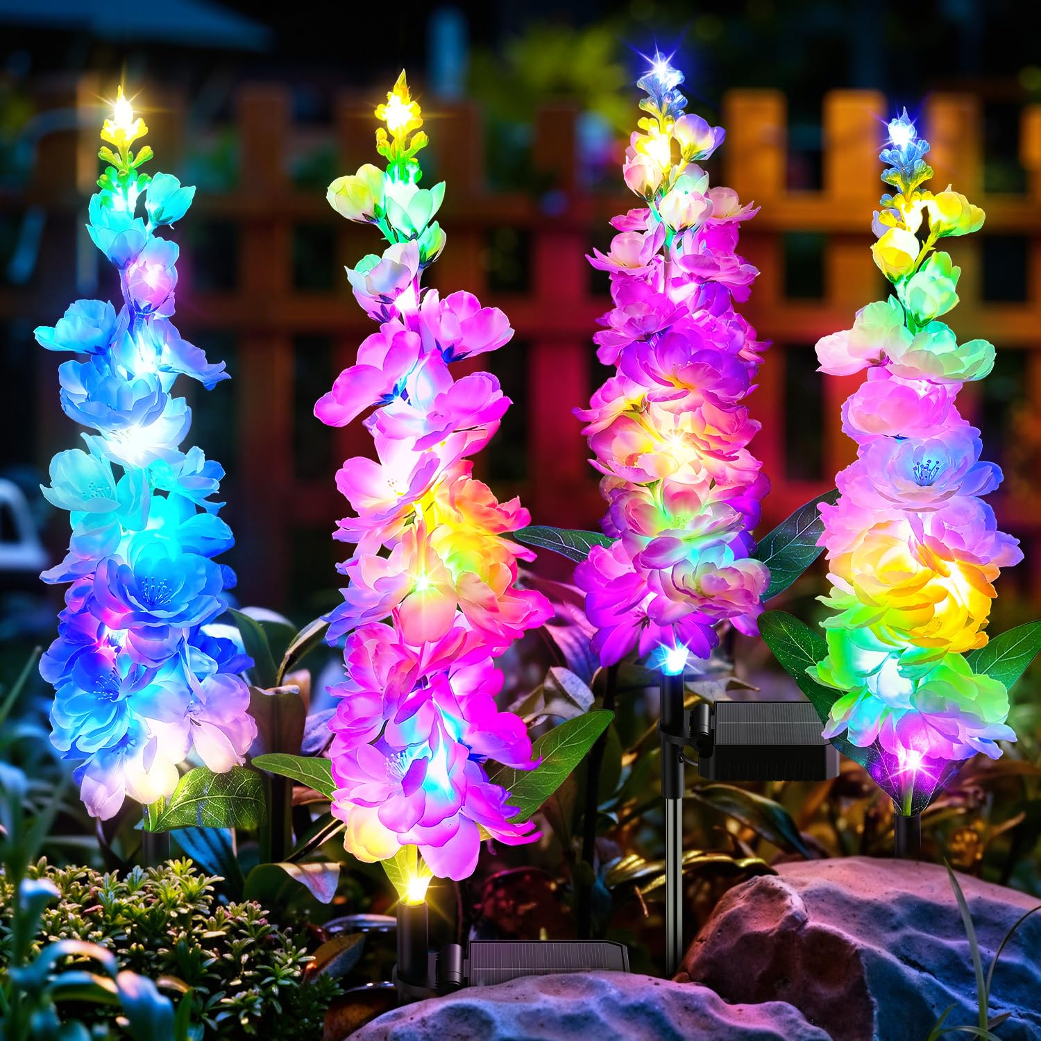 Photo 1 of KOOPER Solar Lights Outdoor Garden Decor, 10 Pack Upgraded Delphinium Solar Garden Lights with 90 Colorful LEDs, Vivid Flowers Outdoor Waterproof for Landscape Patio Yard Decor