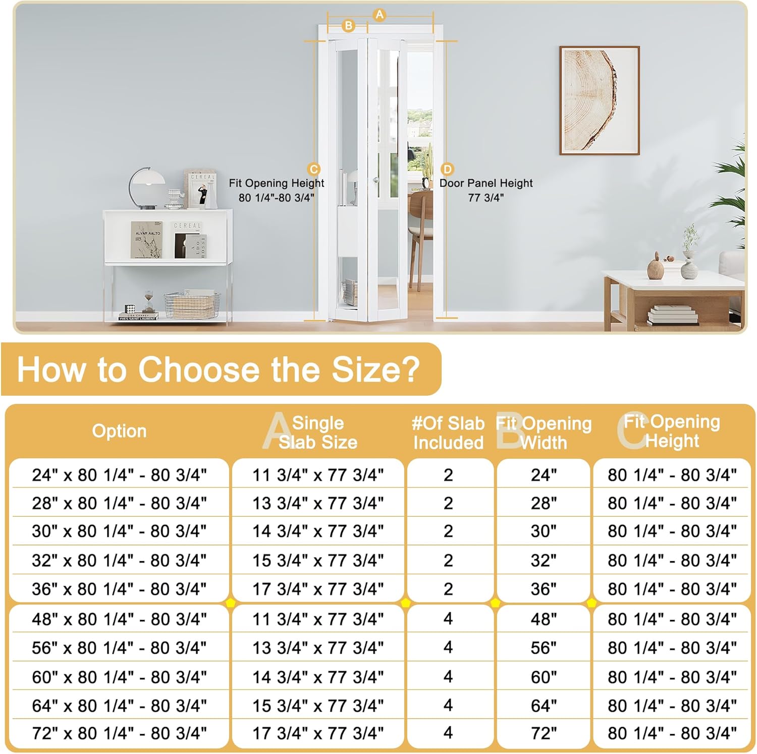 Bifold Doors for 36"x 80" Opening, 1-Lite One Side HD Mirror Bifold Closet Doors wit Hardware Kit, Pre-Assembled CARB P2 MDF Panel for Pantry/Laundry/Closet with PVC Surface, White