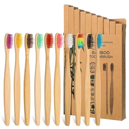 tonyg-p 10 Stück Bambus Zahnbürsten für Erwachsene, Natrliches Holzzahnbrste Mittel