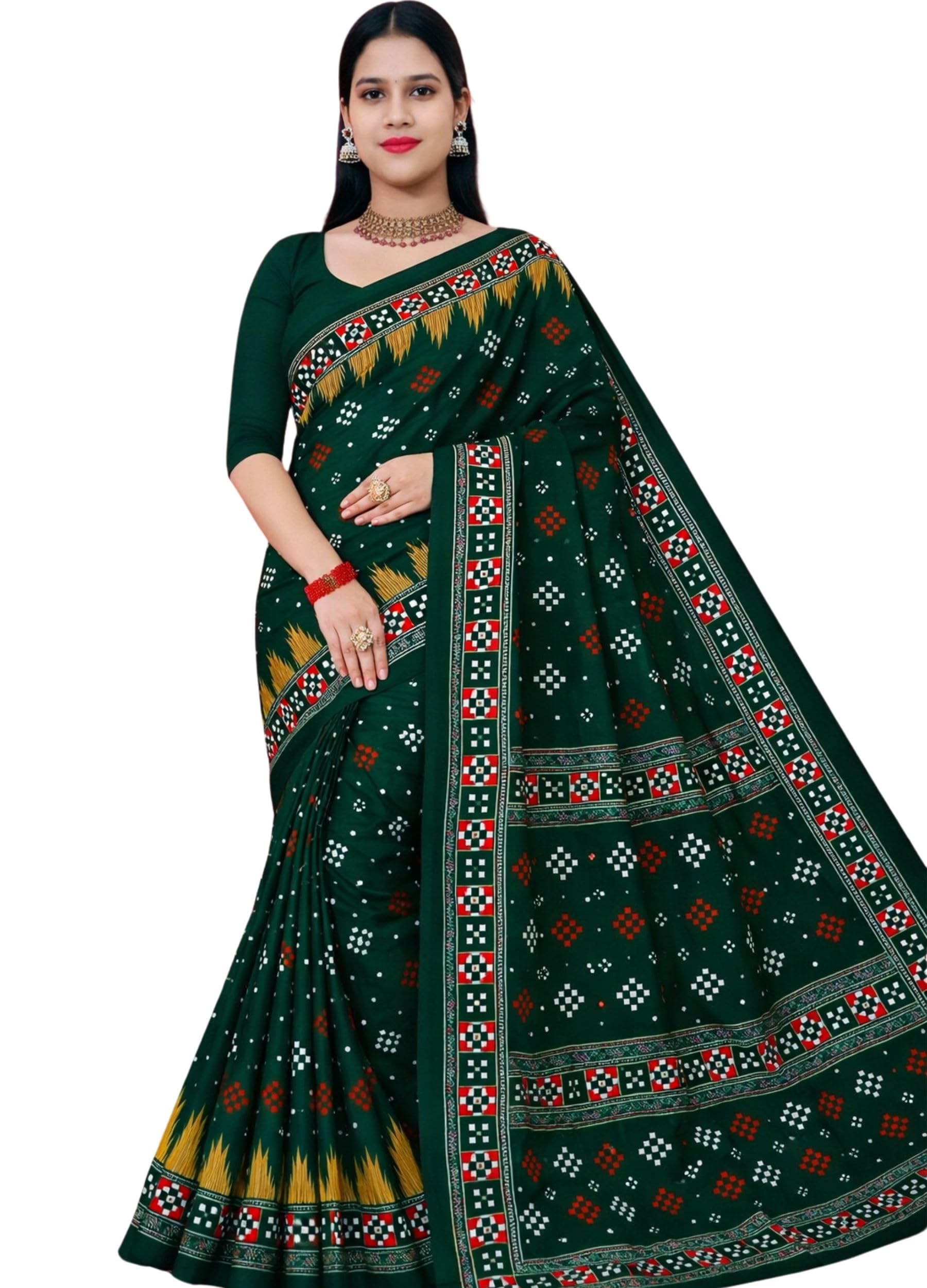 Womens Cotton Saree without Blouse Piece Lightweight Traditional Saree for Ethnic Wear (Green)-image-33