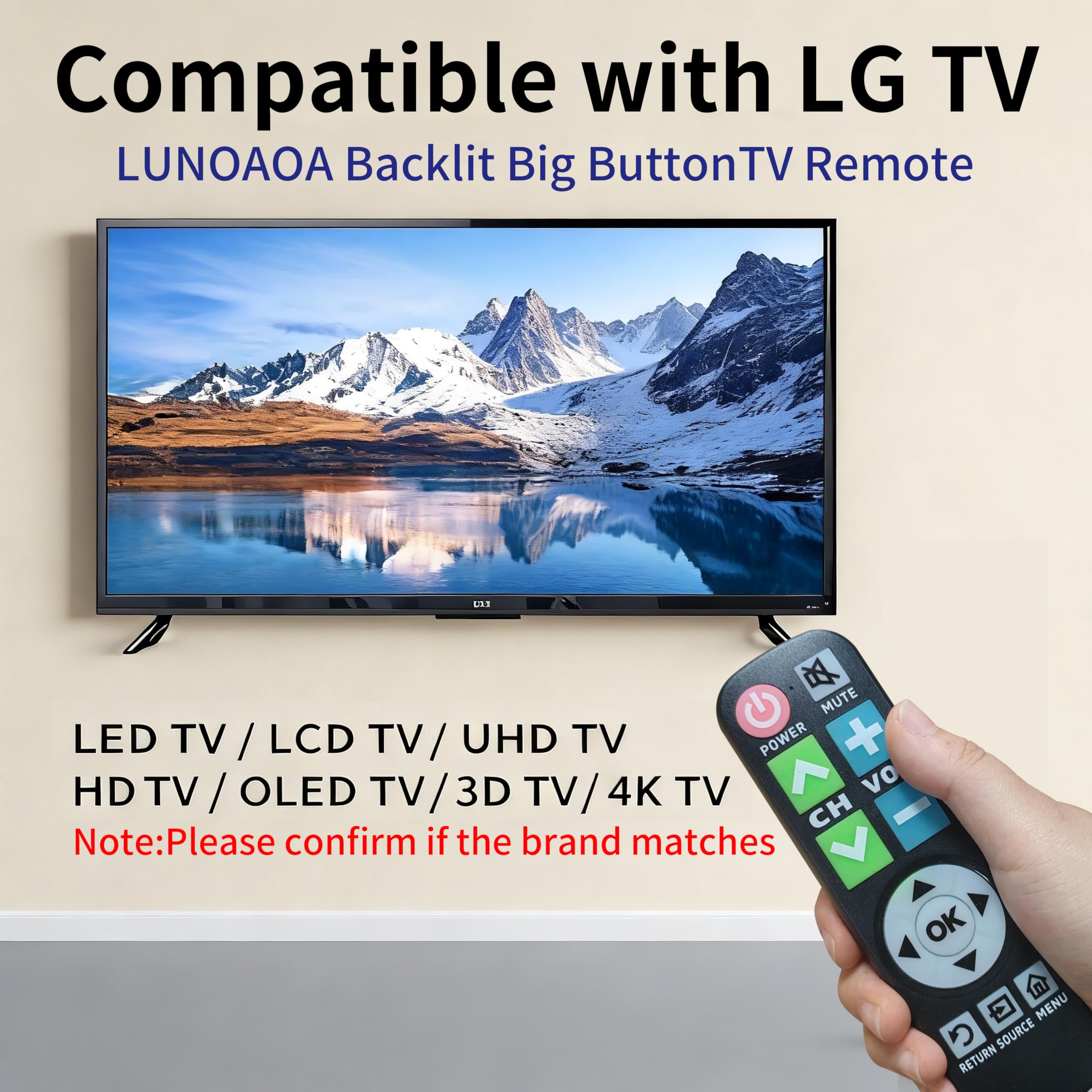 Mando a distancia retroiluminado con botón grande para TV LG con cubierta y gancho, control remoto universal sin configuración para personas mayores con mala visión, pacientes con enfermedad