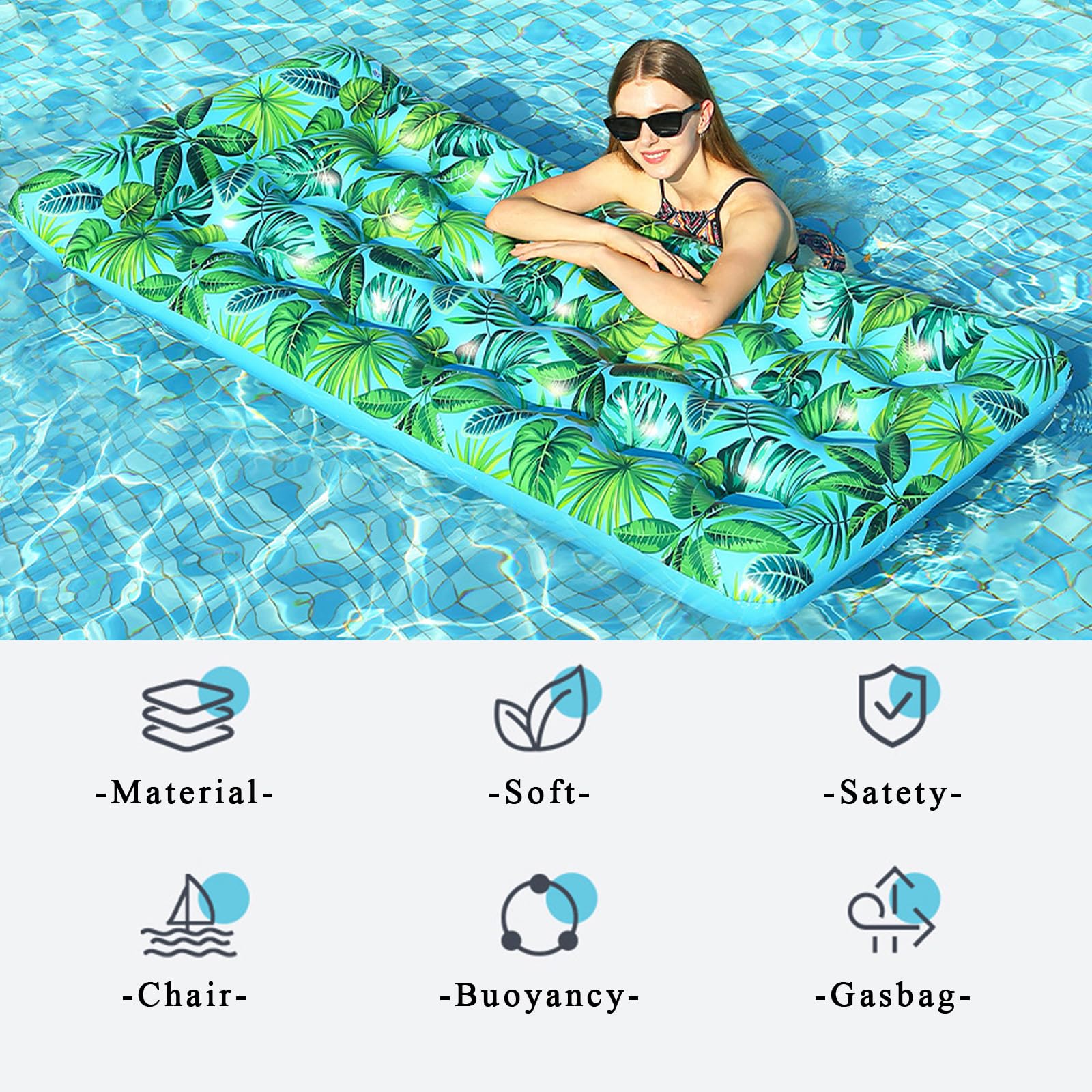 Pool Hammocks for Adult,Inflatable Pool Floats 4 in 1,Inflatable Pool Lounger with Headrest,PVC Water Floating Hammock,70x39 in Lilo Floats Rafts,Swimming Pool Float Chair for Summer Beach (GREEN) - Image 3