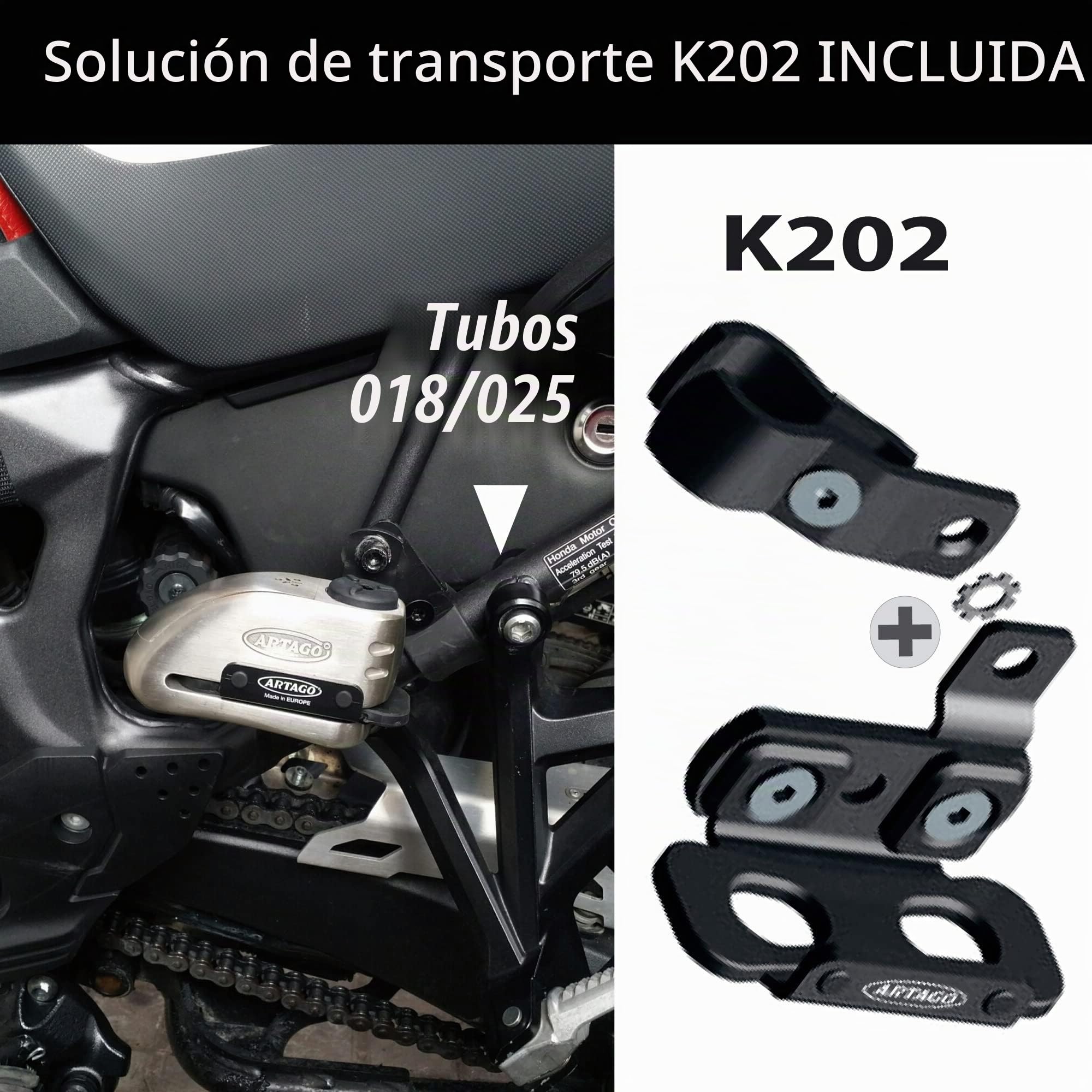 Artago 32S4 Pack Candado Antirrobo Disco con Alarma 120db Alta Seguridad + Soporte para Honda CRF 1000L Africa Twin, Homologado Sra