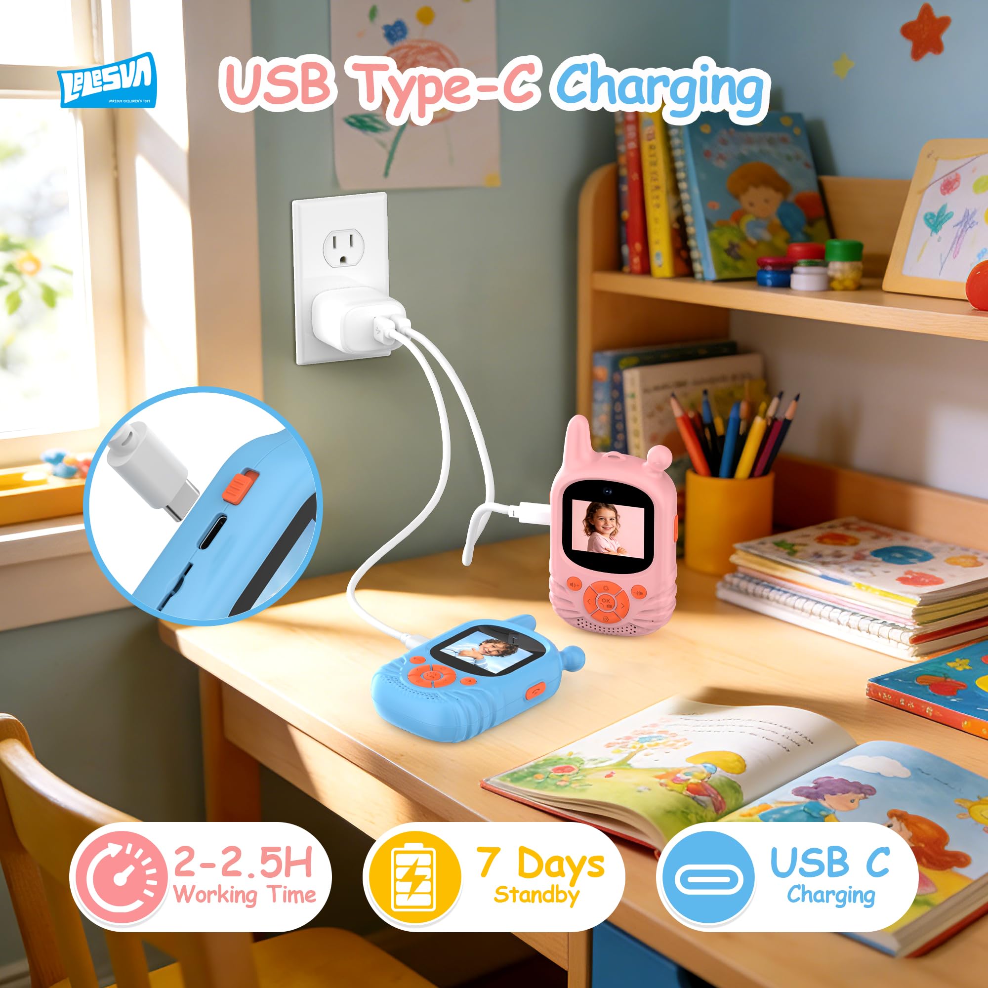 Walkie-Talkies de video para niños, cámara Dual HD, 2 piezas, juguete recargable, walkie talkies, recargable, alcance de 300 m, walkie talkie para niños de 3 a 12 años, regalos para