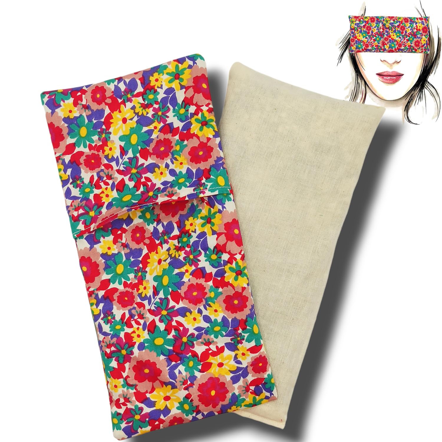 Coussin de Yoga pour Les Yeux - Oreillers pour Les Yeux Fleurs - Bleu | 1 Rembourrage et 1 Housse Lavable | Graines de Lavande et de Riz | Yoga, méditation, Relaxation, Reposer des Yeux
