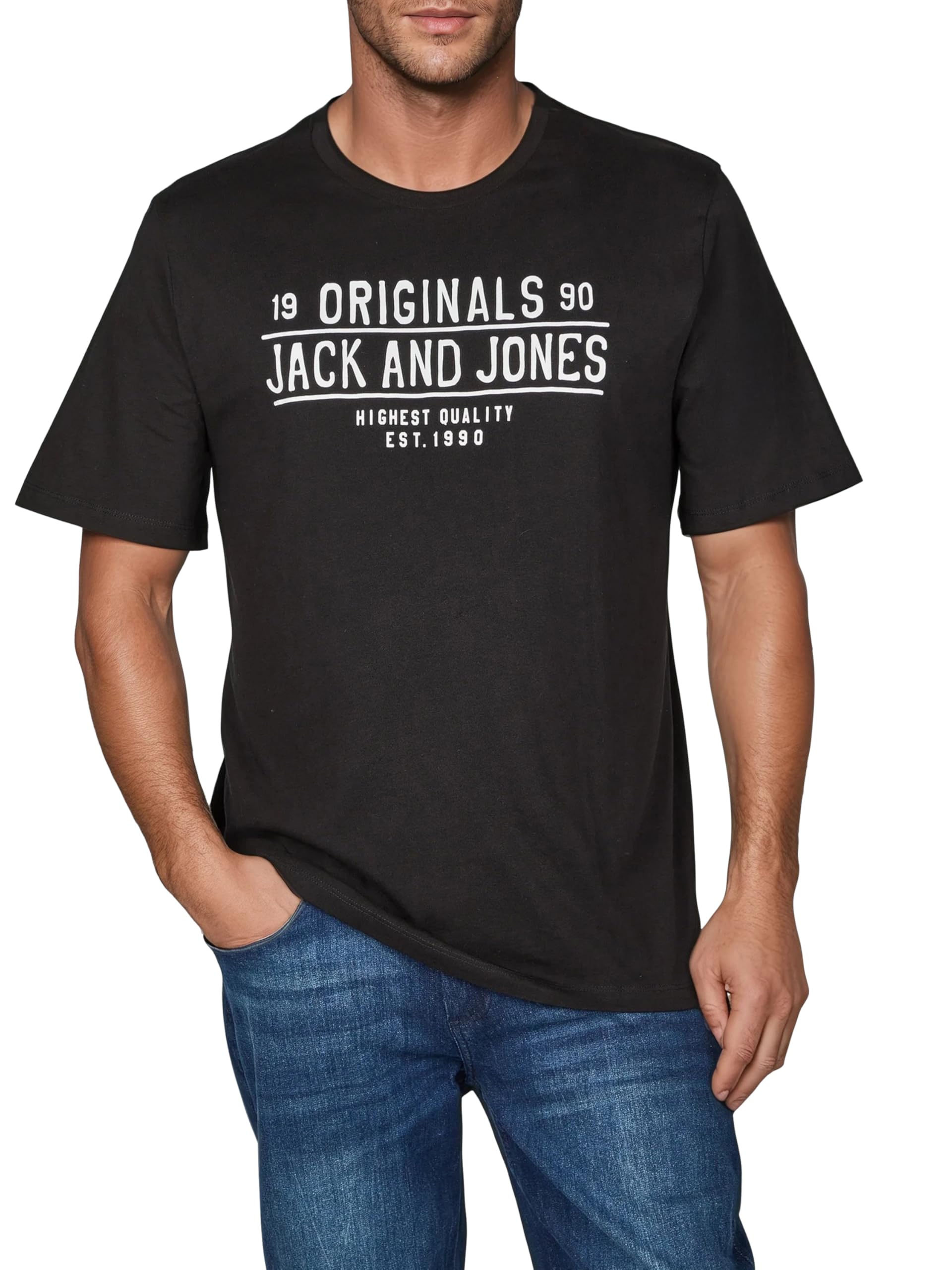 JACK & JONES JJLINO T-shirt z okrągłym dekoltem, z krótkim rękawem, krój regularny, na lato, 100% bawełna, czarny, biały, zielony, czerwony, niebieski, szary, S, M, L, XL, XXL, 3XL