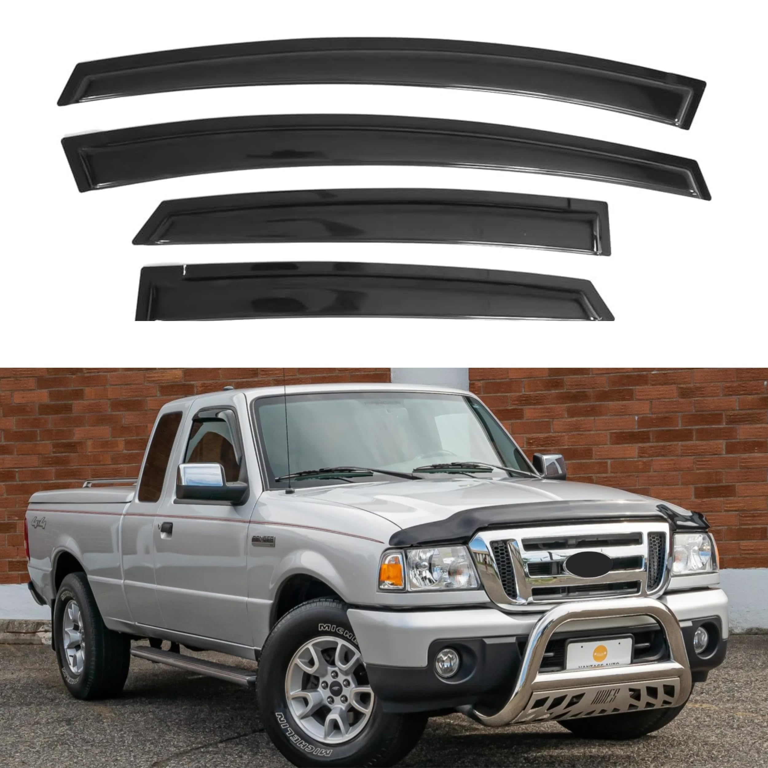IG Window Visor Compatible with Ford Ranger 1999-2011 & Mazda B2300/B4000 1999-2010 & Mazda B3000 1999-2008, Tape-On Rain Guard Side Vent Deflector, 2002 2003 2004 2005 2006 2007 2009 (Extended Cab)