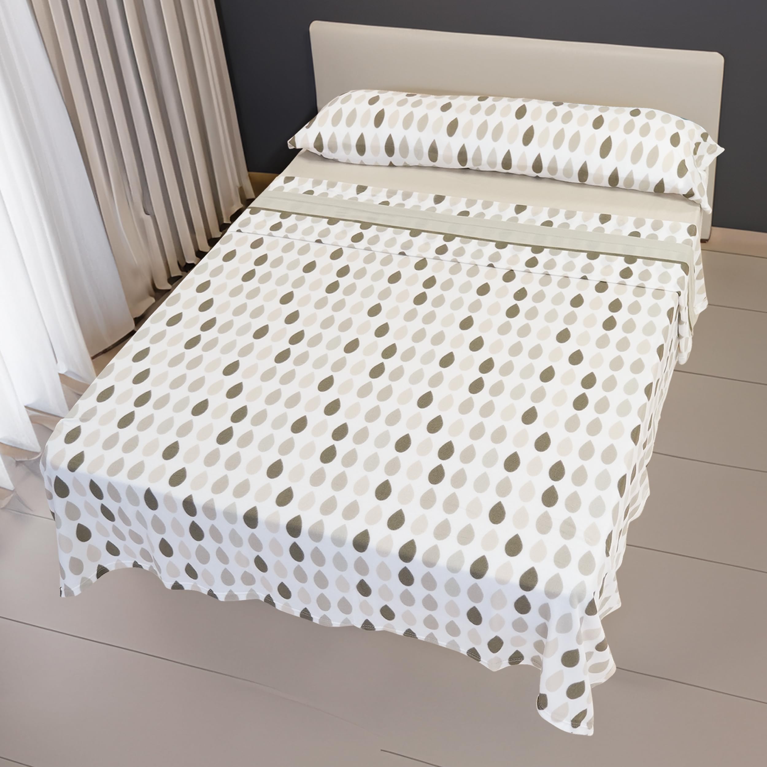 Conjunto de Sábanas Térmicas Pirineo 3 Piezas para Invierno - Microfibra Cepillada Premium, Incluye Sábana Bajera Ajustable, Encimera y Funda de Almohada - Color Gota Marrón, Cama de 90 x 190cm