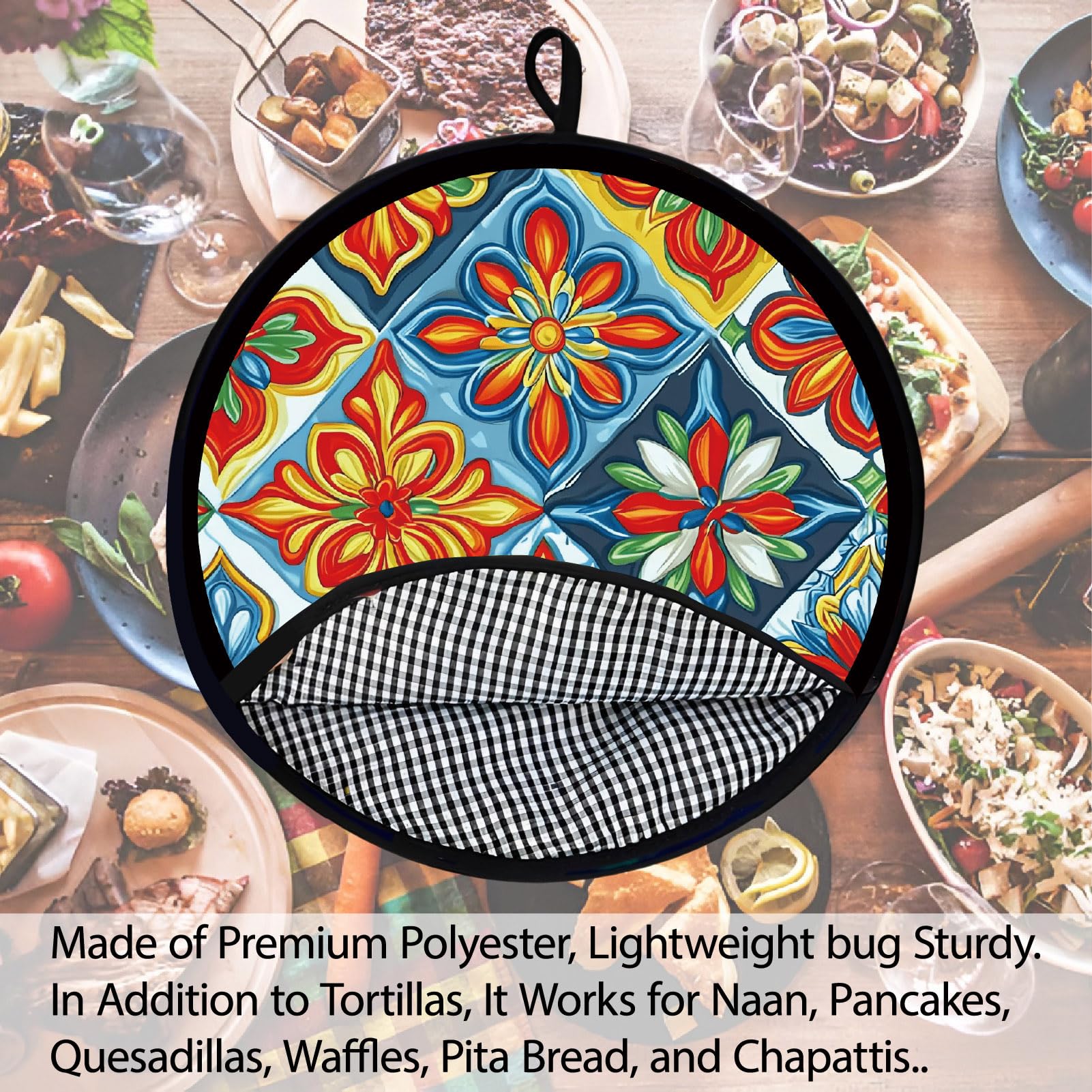 CREATCABIN Borsa Scalda Tortilla da 30x30cm in Tessuto Isolante per Pancake Tacos Tortilla Borsa Porta Tortilla in Tessuto Talavera Adatta al Microonde Mantiene Il Cibo Caldo Fino A Un'Ora.