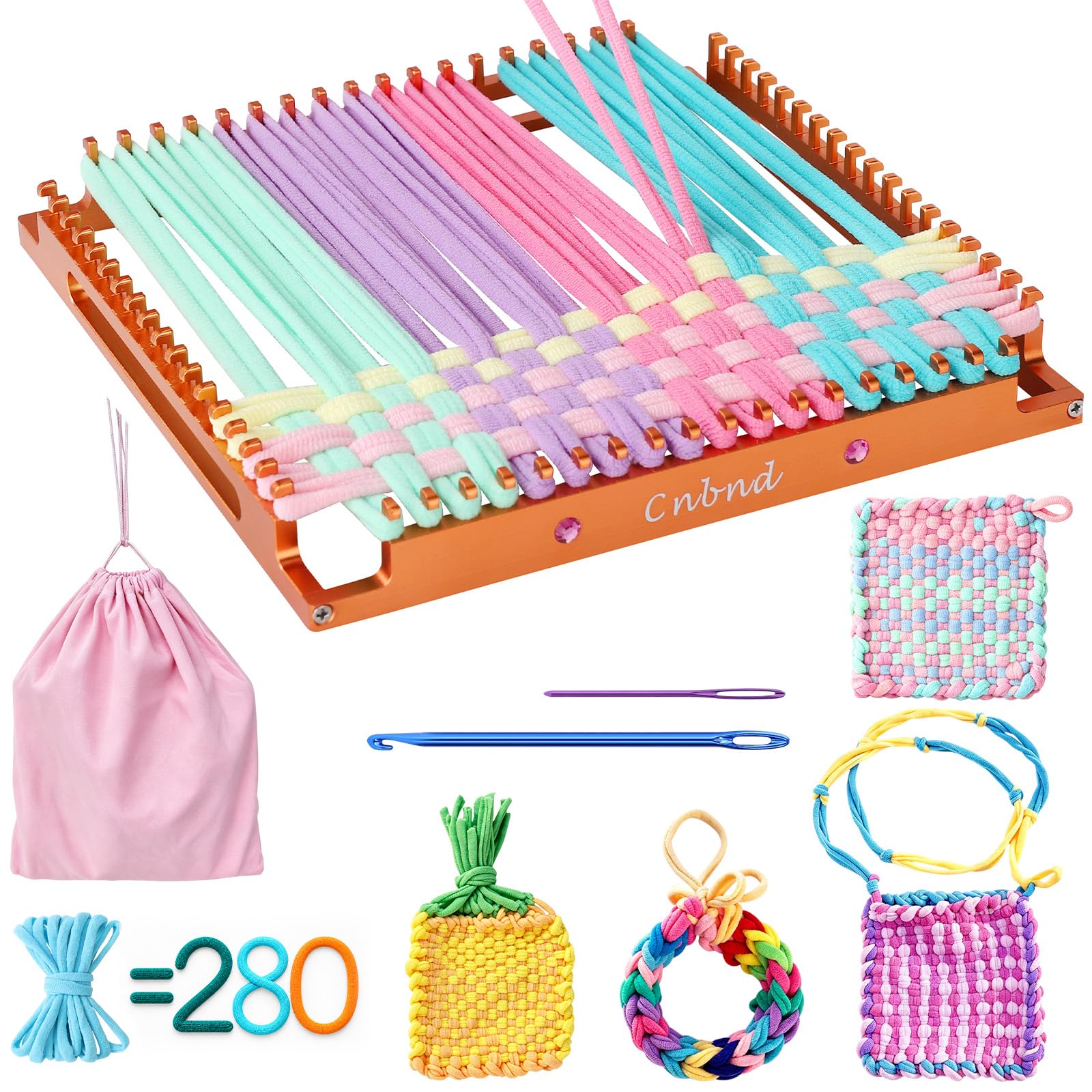 Cnbnd Aluminum Potholder Loom Kit for Kids,7.5 Inch Metal Weaving Loom
