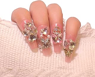 Handmade Press On Nails Medium Long Coffin，10pcs 3D Handmade Press On Nails With All Jewelry Luxury Designs Suitable For Weddings, Parties, Festivals For Girls And Women