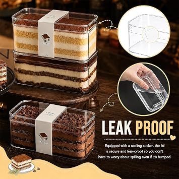 25 Pack Rectangle Dessert Cups with Lid & Spoon, 250ml Reusable Dessert Pot