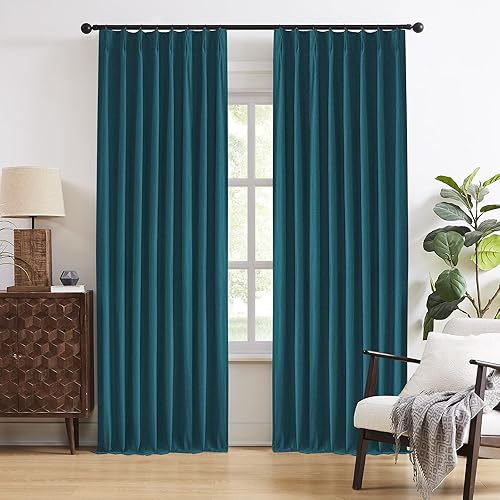 Miniatura 11 de DUALIFE Cortinas opacas plisadas dorado tostado de 138 pulgadas de largo, pestaña trasera con ganchos, cortina de riel de lino con aislamiento