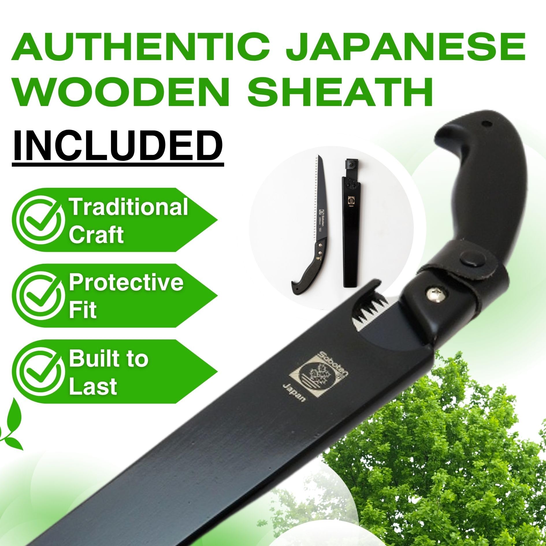 Saboten Japan - Sierra de podar japonesa de 9.4 pulgadas, hoja de acero de alto carbono recubierta de flúor, mango de madera tradicional, herramienta de corte de precisión para ramas, originales del