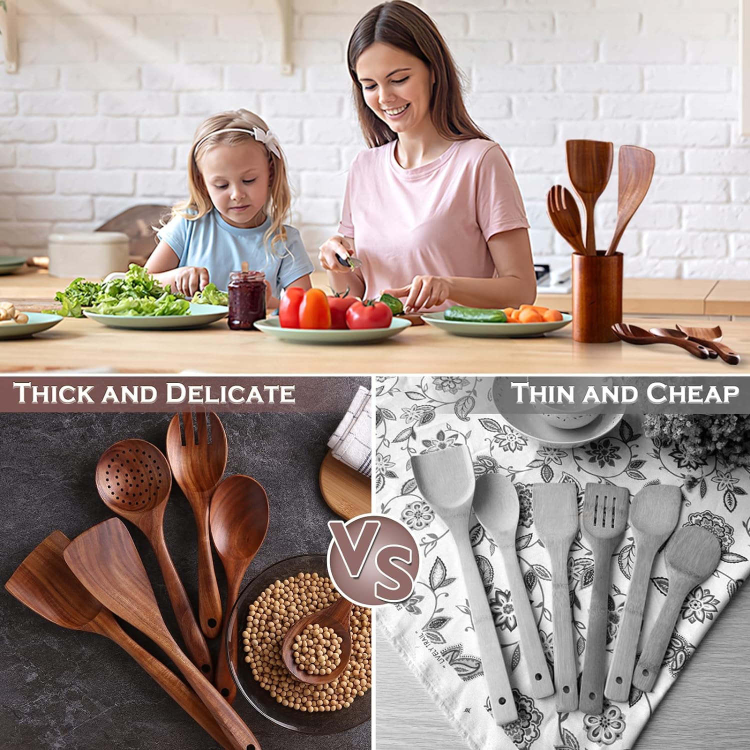BITE SHOPPING Wooden Spoon 6 Pcs, Cooking Utensils,Kitchen Utensils Natural Teak Wood Non-Stick Cooking Spoons, Wood Utensils Set for Kitchen,Natural Wood Color - Image 4