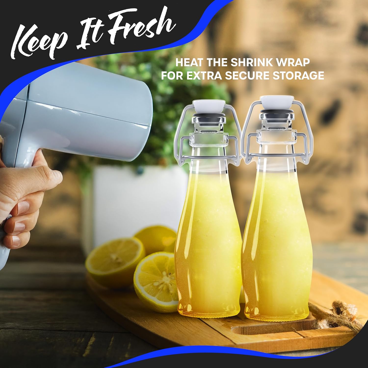 Nevlers 8.5 Oz / 250 mL Teardrop Flip Top Glass Bottle 12 Pack | Swing Top Glass Bottles with Lids, Shrink Wrap, Funnel, Brush, Tags & Marker | Resealable Bottles with Stoppers | Syrup Bottle Set - Image 4