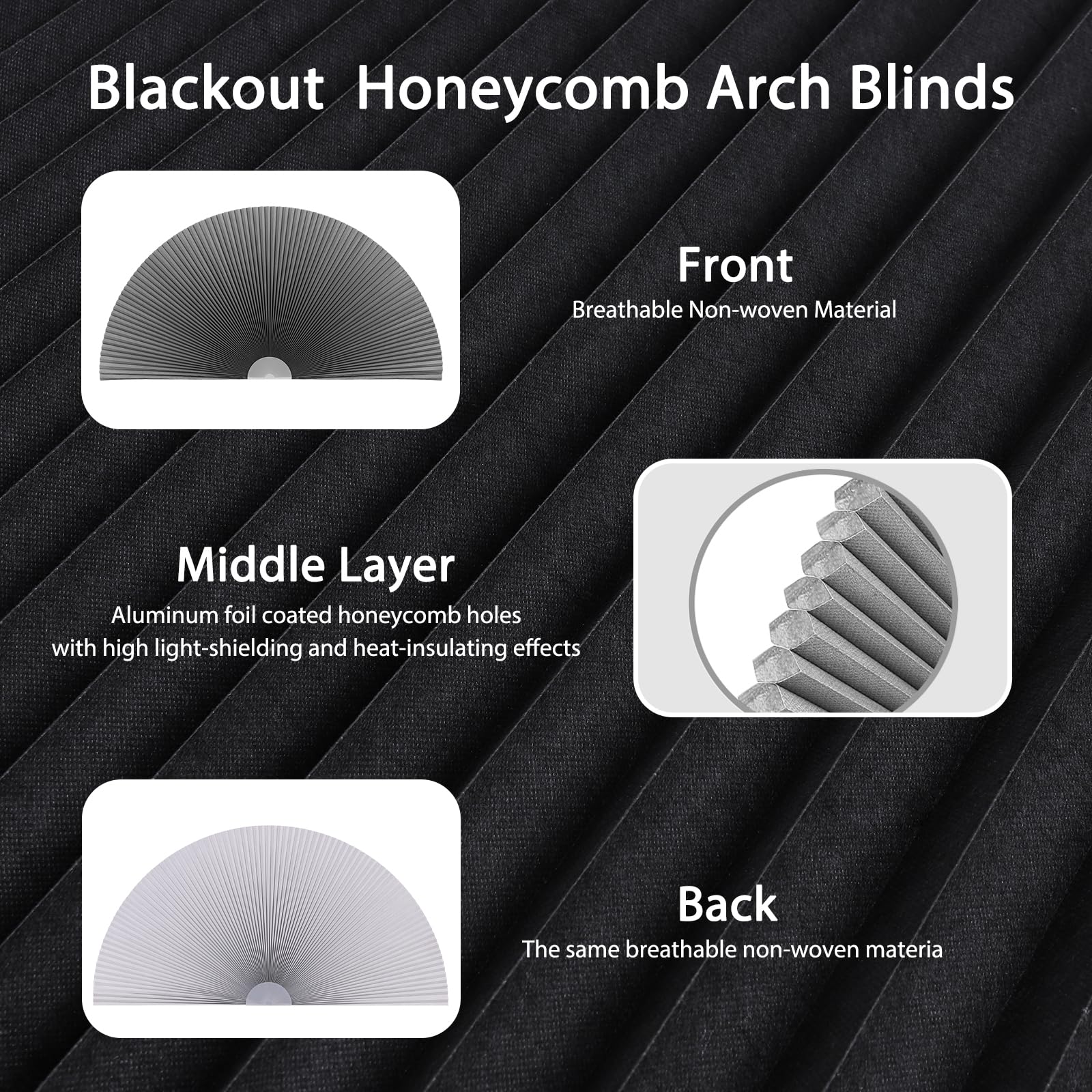 Arche occultant pour fenêtre, stores cellulaires à coller sans fil, sans perçage, en tissu de protection UV, isolation thermique, revêtement de fenêtre en demi-cercle, stores occultants pour chambre