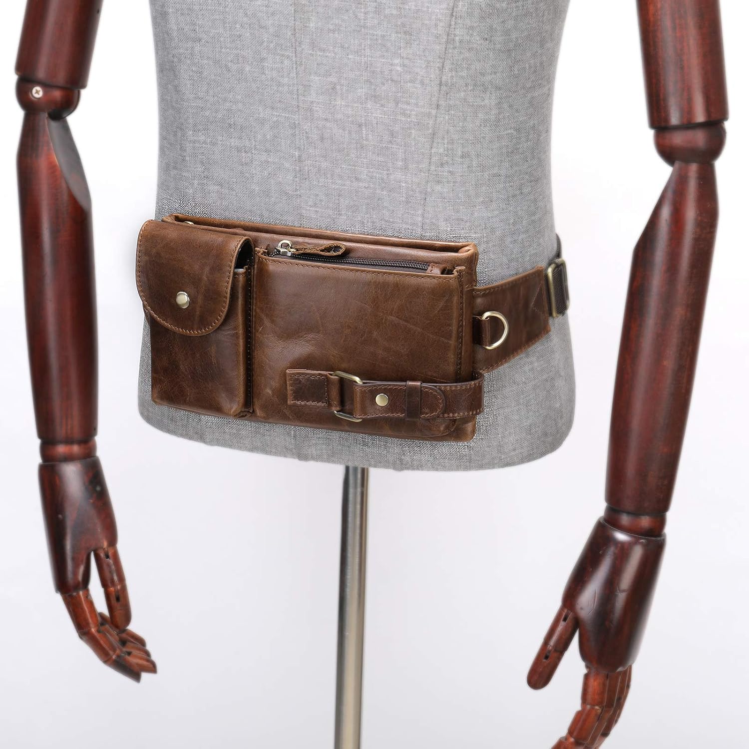 NIUCUNZH Cowhide Waist Fanny Pack-Genuine Leather and Slim with Adjustable Waistband Oil Coffee - Image 6