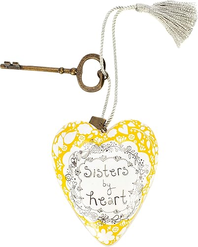 Miniatura 2 de DEMDACO Sisters By Heart - Decoración de recuerdo de resina en forma de corazón amarillo de diente de león 4 x 3
