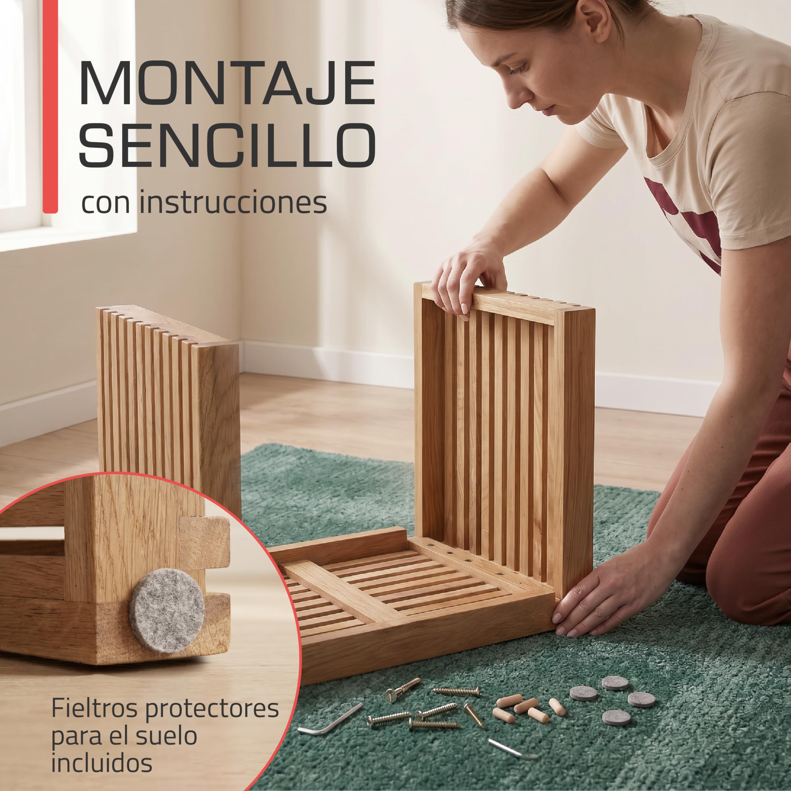 bomoe Taburete de Madera con Lamas Roble Macizo FSC® para Cocina y Baño | 45x33x43cm Estable Resistente Ideal para Recibidor Zapatero y Entrada banqueta Eichberg