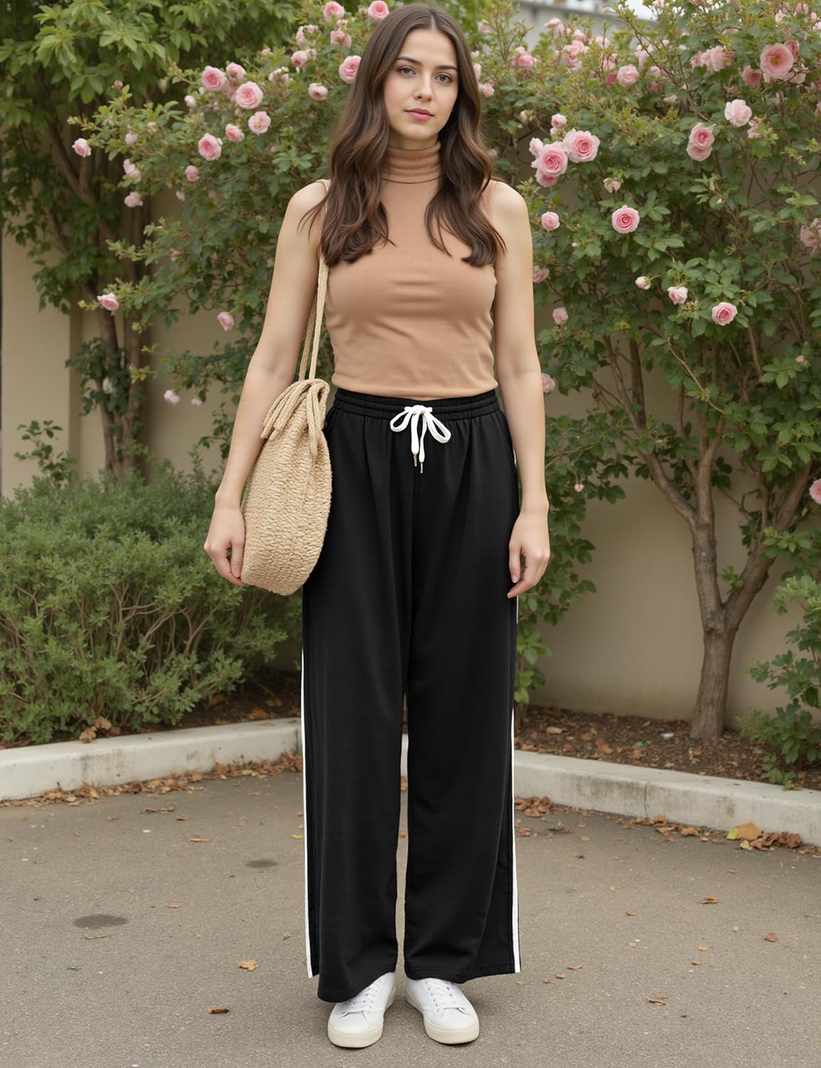 Quenteen Women's Wide Leg Pants Casual High Waisted Baggy Straight Sweatpants Drawstring Athletic Joggers with Pockets - Image 3