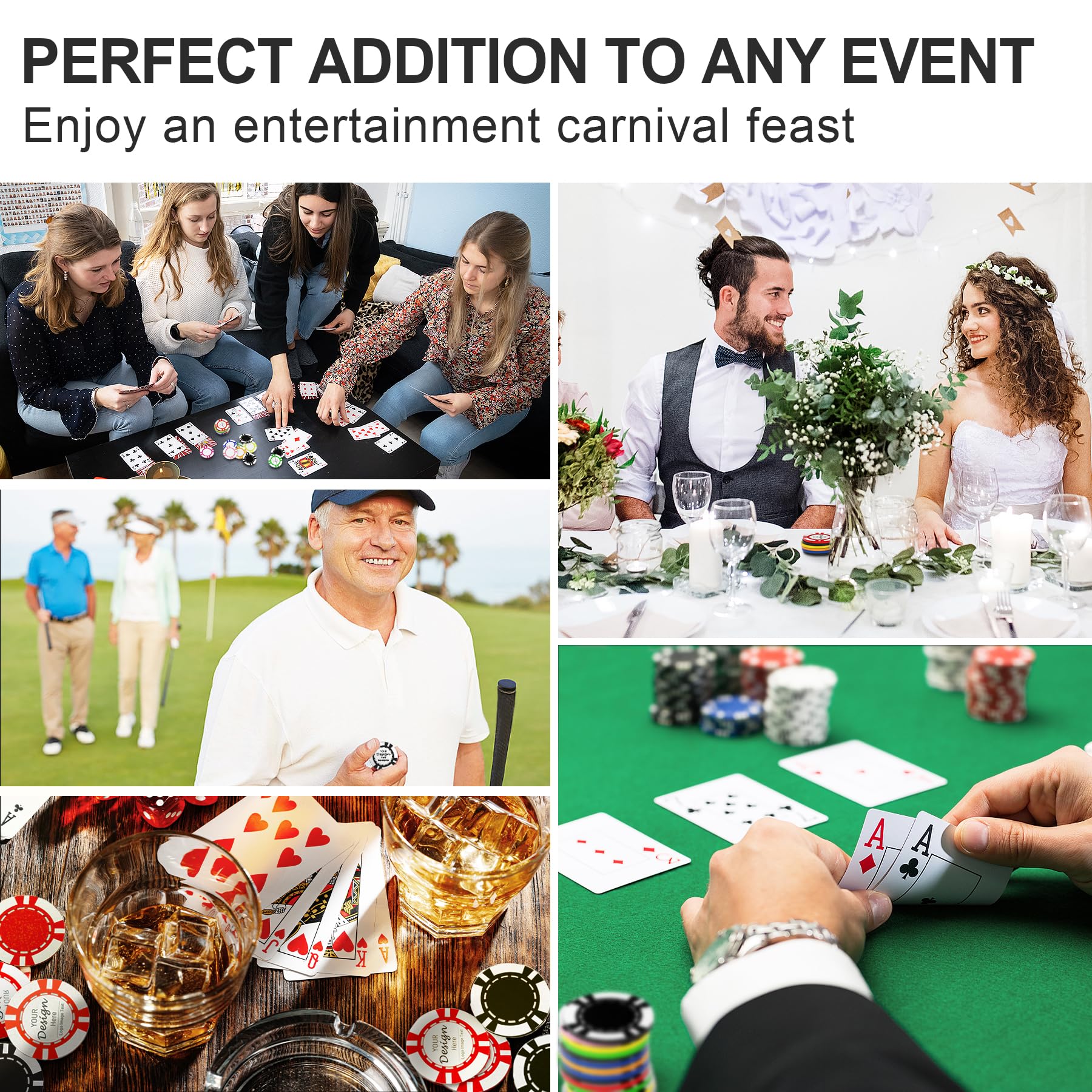Lot de 100 jetons de poker en plastique ABS pour 9 couleurs imprimées avec votre texte ou image personnalisé, jeton de bar, de boisson ou de dessert, fête, mariage