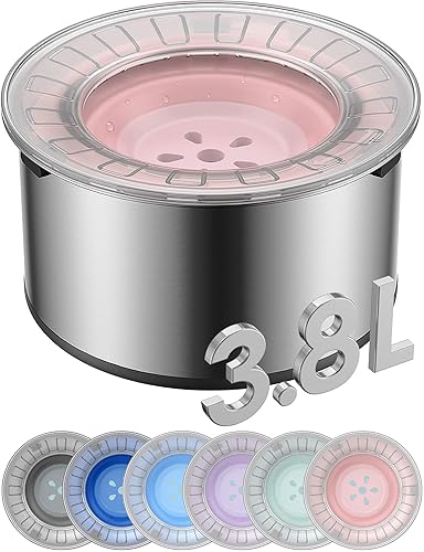 Miniatura 11 de Tazón de Agua para Perros Grande de 1 Galón Sin Derrame, [Tapa Anti-excavación y Fondo de Goma] Tazón de Agua a Prueba de Derrames para Perros, Rosa