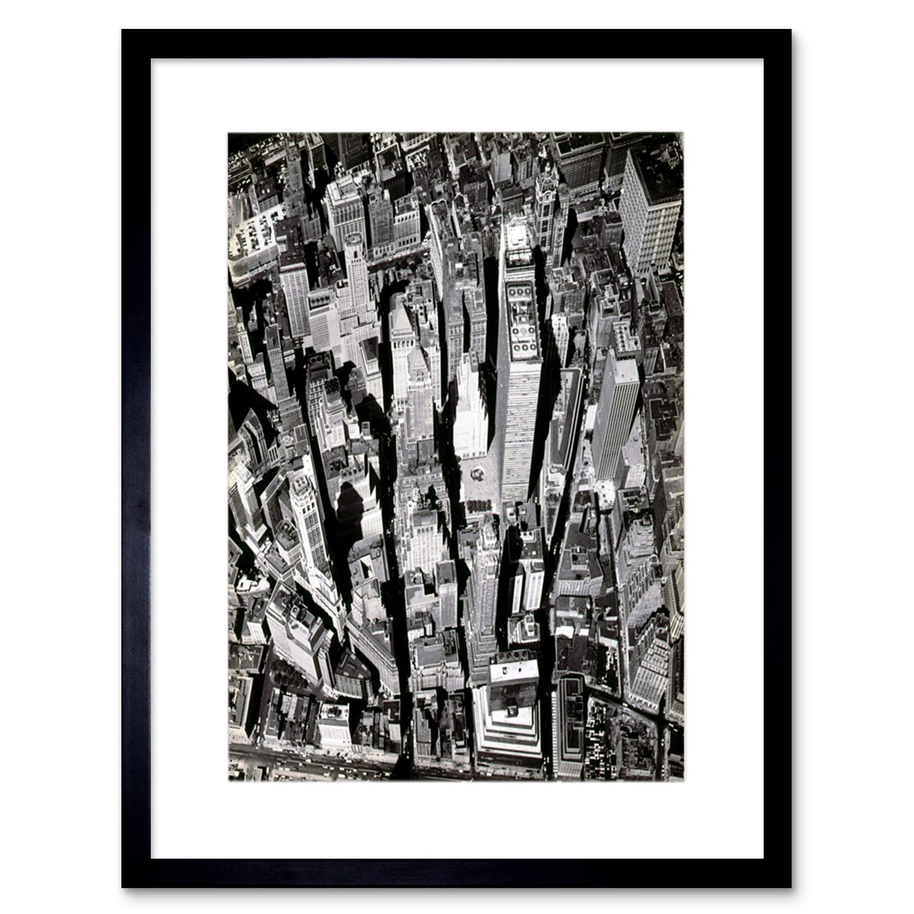 Wee Blue Coo Black White Y Aerial View Manhattan City New York Framed Wall Art Print