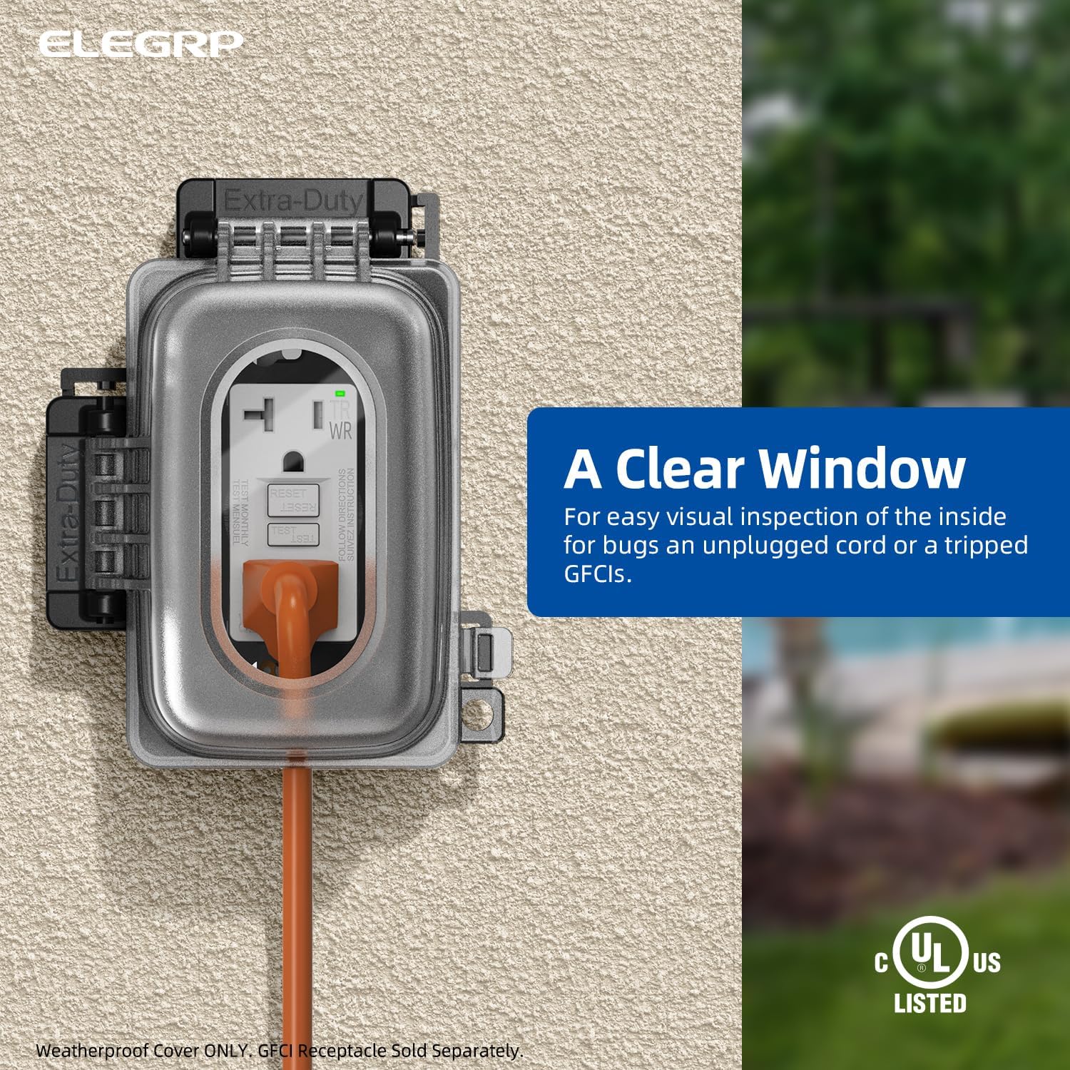 ELEGRP 2 Pack Weatherproof Outdoor Outlet in-Use Cover, Horizontal/Vertical Mount, Heavy-Duty Clear Cover for GFCI/Decorator Receptacles, Standard 1-Gang, UL/CUL Certified image 2
