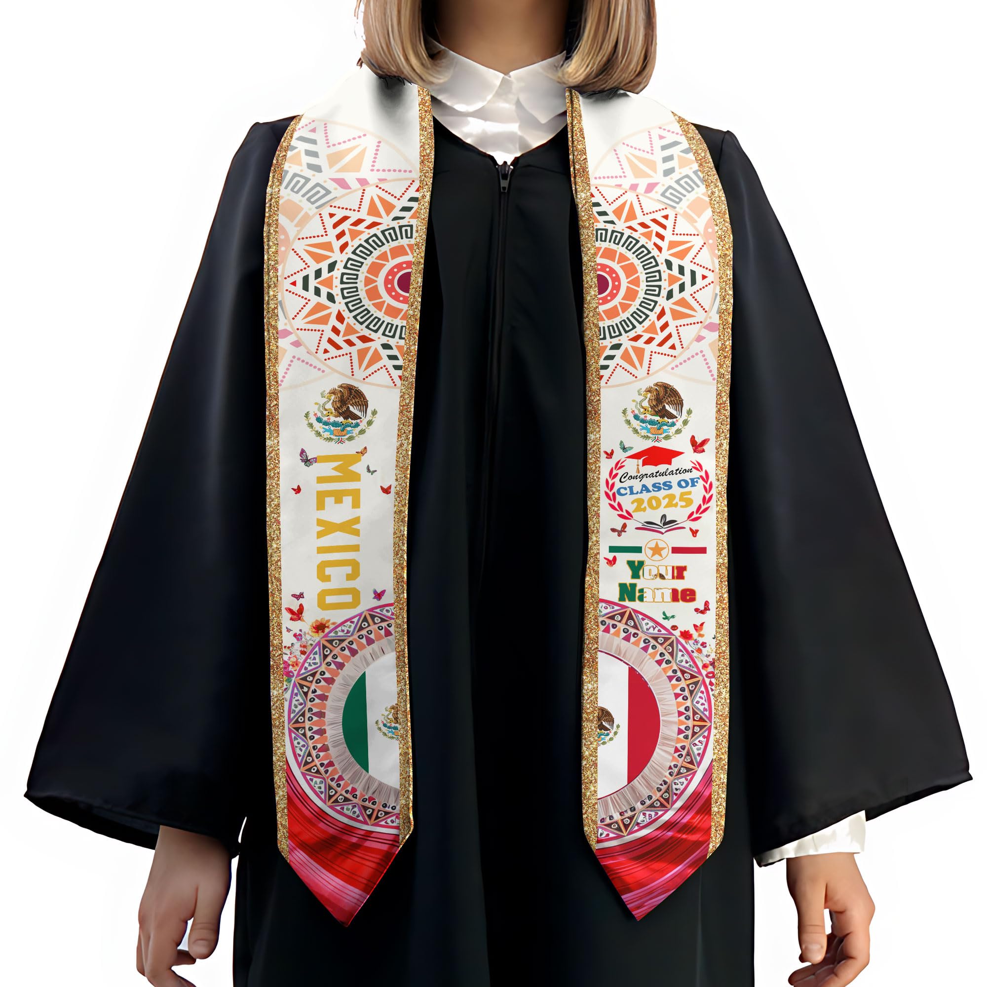MonkeyVan Personalized Mexican Graduation Sash, Mexican American Flag Graduation Stole Graduation Stole Class Of 2025 Mexico Mxc 15