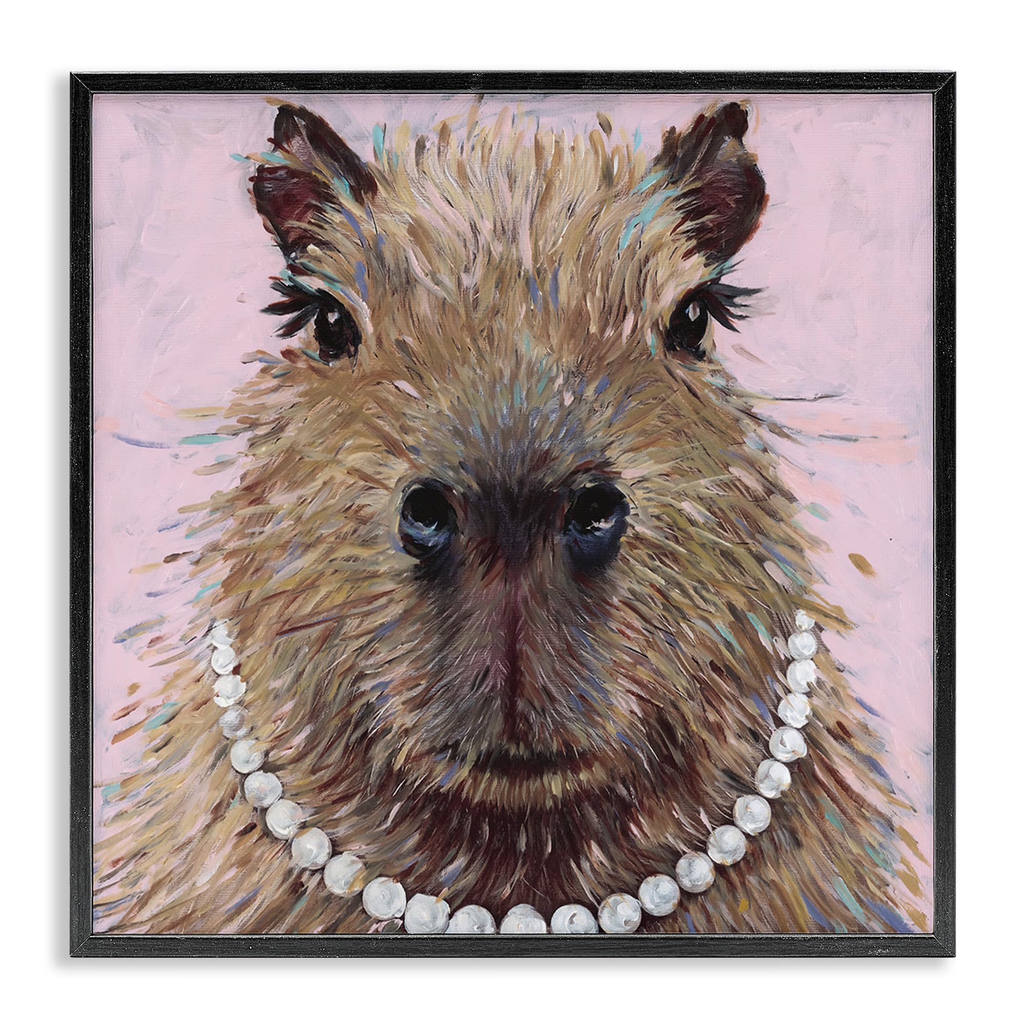 Stupell Industries Capybara with Pearl Necklace Black Framed Giclee Art, design by Studio Bautista, 17 x 17