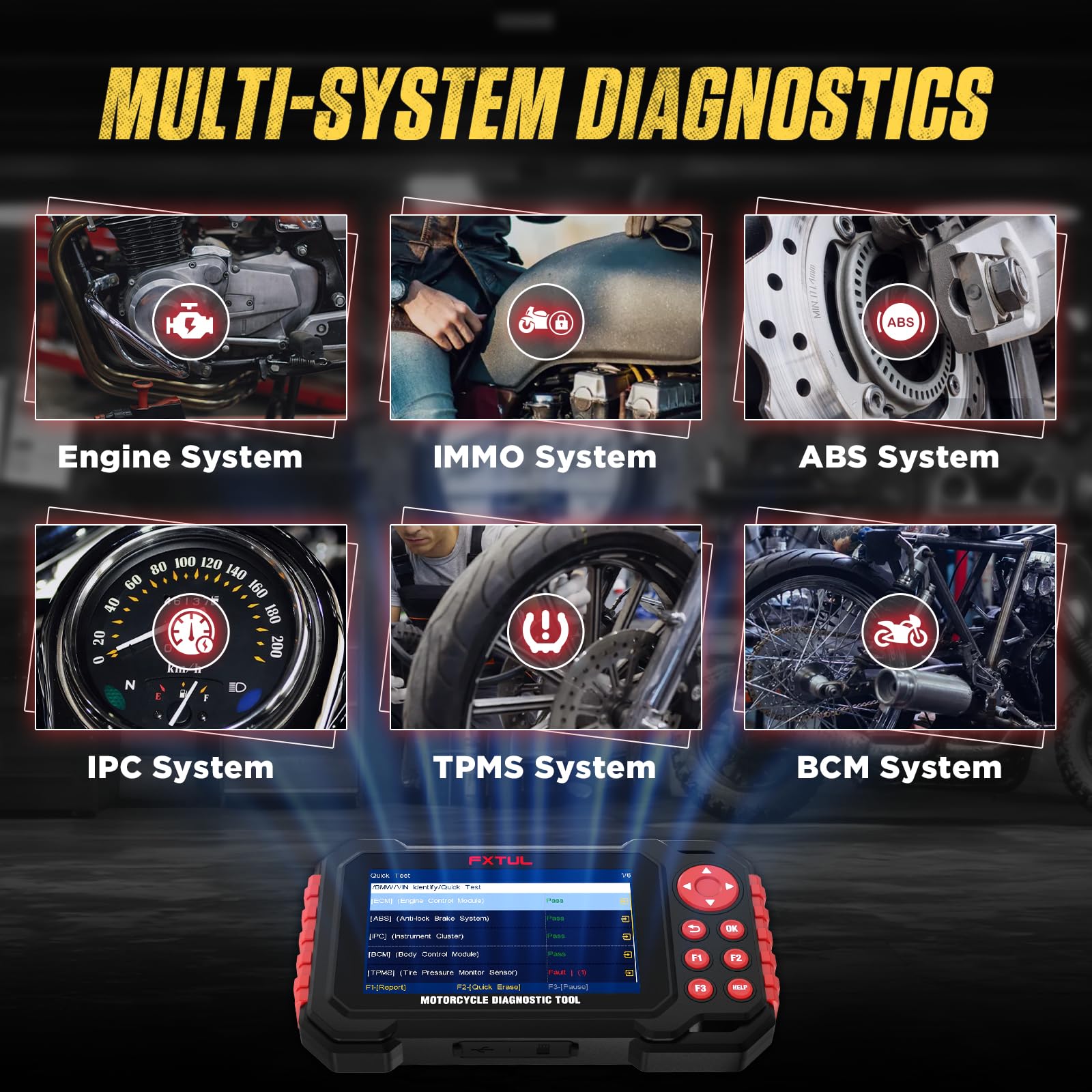 Strumento di diagnosi per moto M7 – Scanner completo OBDII con lettore di codici e display IPS da 5 pollici, oltre 70 marche e 100+ funzioni di servizio, riconoscimento automatico del VIN