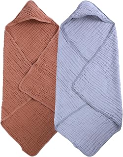 2 Pack 6-Layer Pure Cotton Hooded Baby Towel Gift Set | Zero Shrink, Oversized 32x32", Hypoallergenic, Multi-Scenario Use