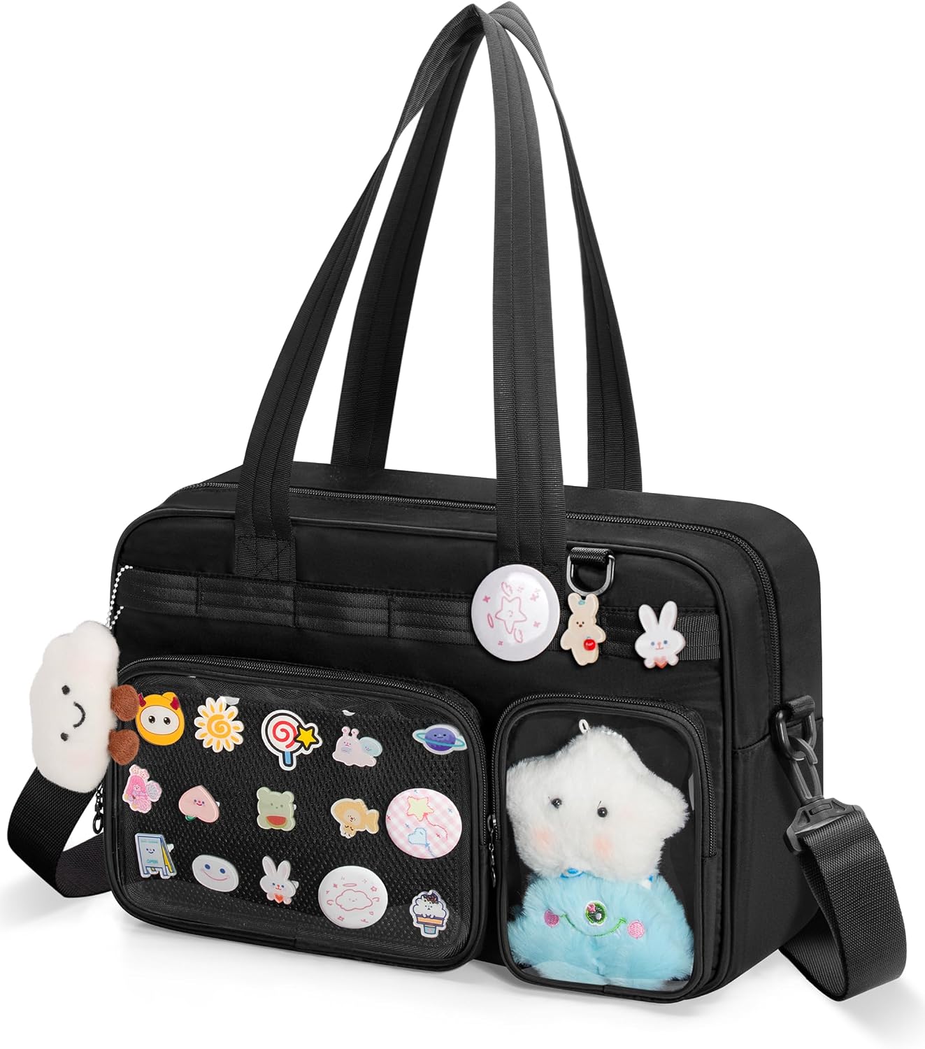 Ita Pin Display Bag with Insert Kawaii Ita Crossbody Tote Bag Black