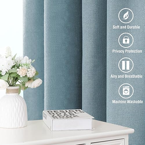 Miniatura 6 de H.VERSAILTEX Cortinas de lino natural de 108 pulgadas de largo para sala de estar, 2 paneles con pestañas traseras, bolsillo texturizado, filtrado